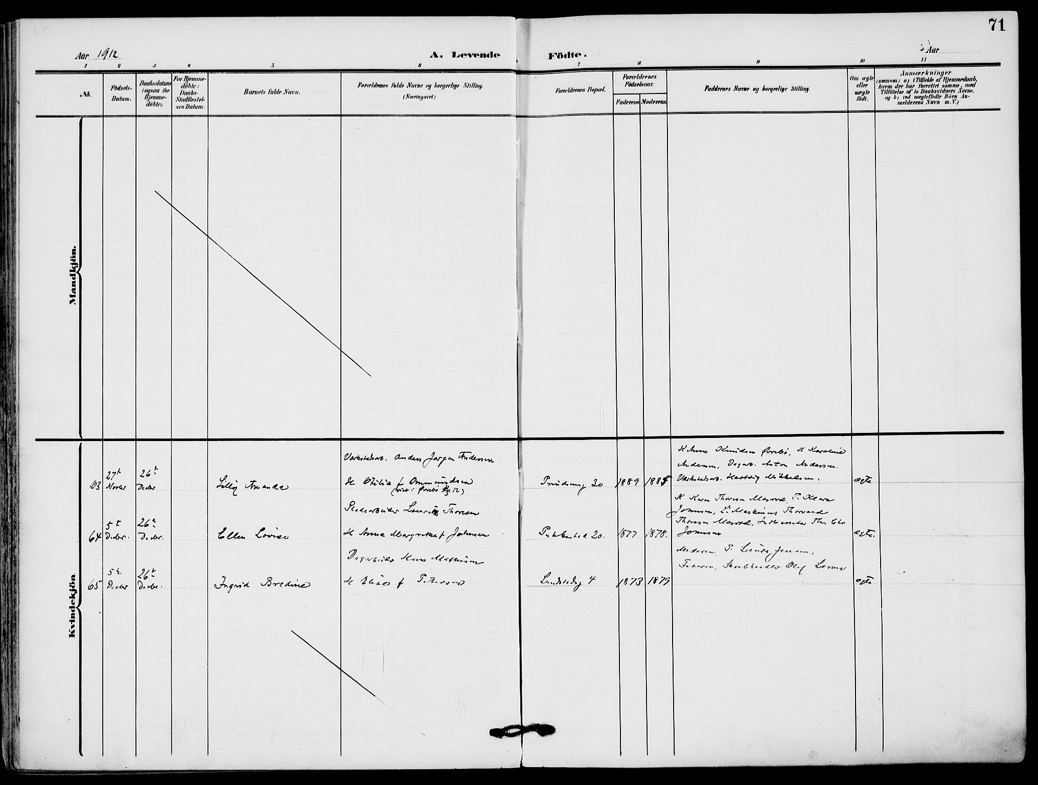 Sandefjord kirkebøker, AV/SAKO-A-315/F/Fa/L0005: Ministerialbok nr. 5, 1906-1915, s. 71