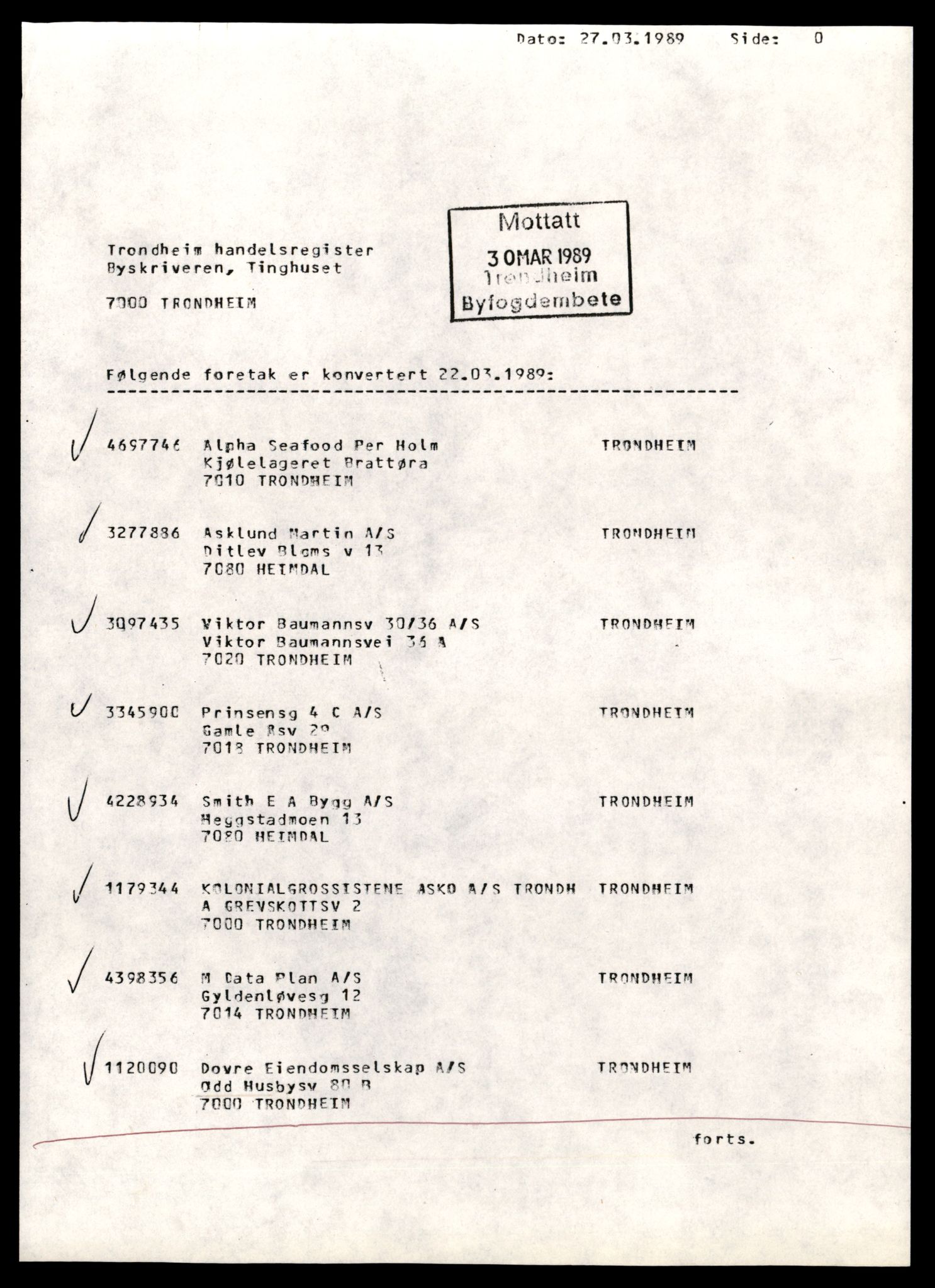 Trondheim byfogd, AV/SAT-A-0003/2/J/Jd/Jdd/L0013: Aksjeselskap, Dov-El, 1944-1990, s. 1