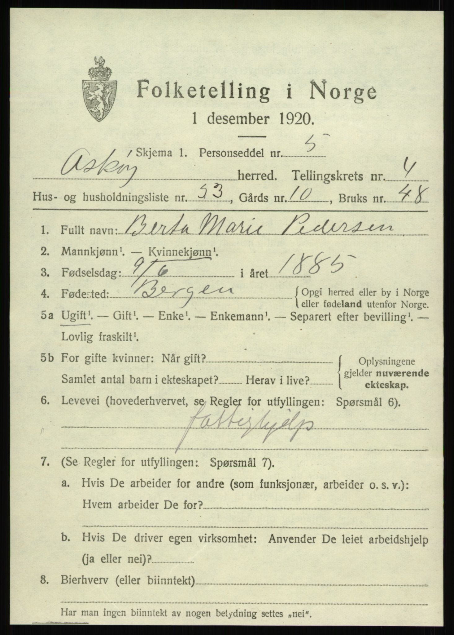 SAB, Folketelling 1920 for 1247 Askøy herred, 1920, s. 8310