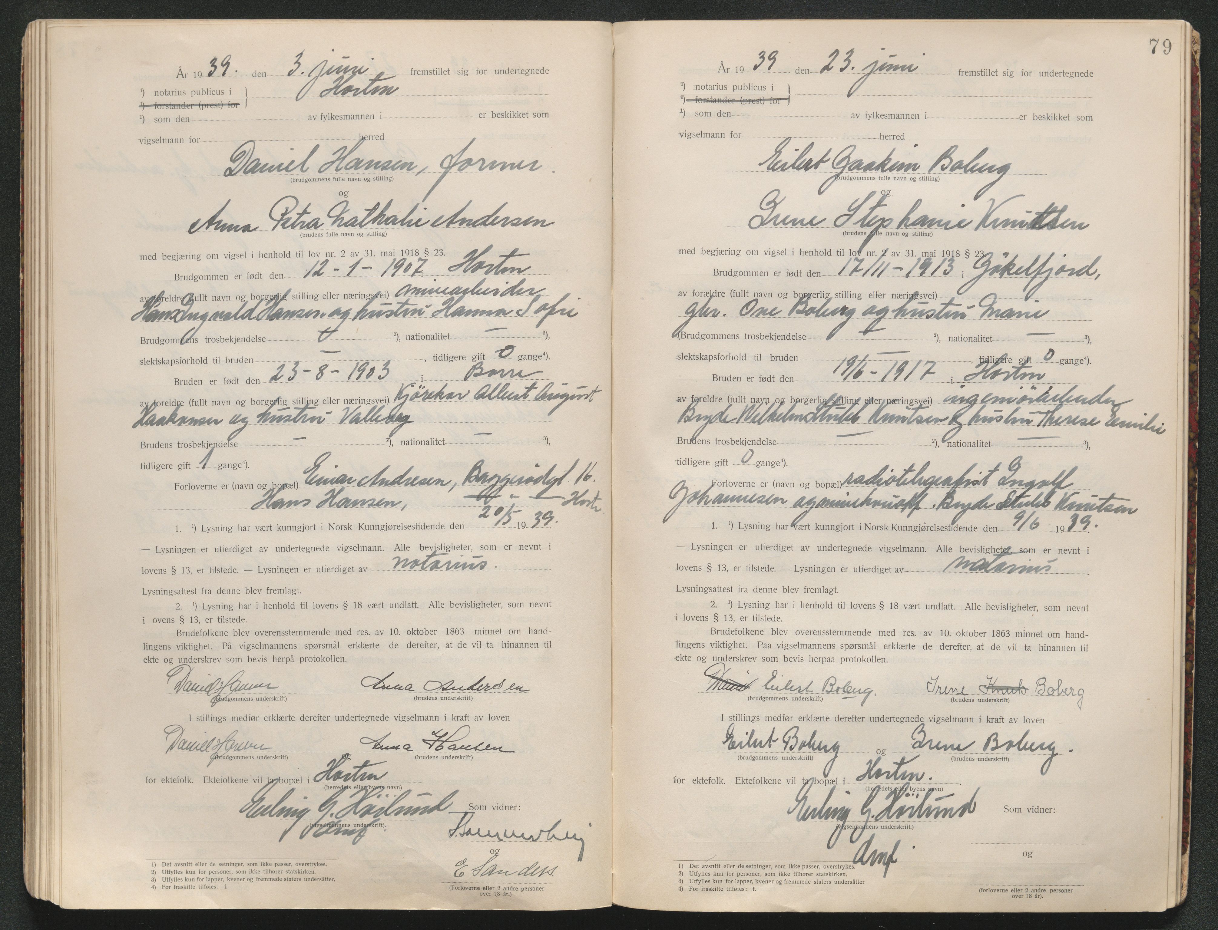 Horten sorenskriveri, AV/SAKO-A-133/L/Lc/L0001: Vigselsbok, 1920-1941, s. 81