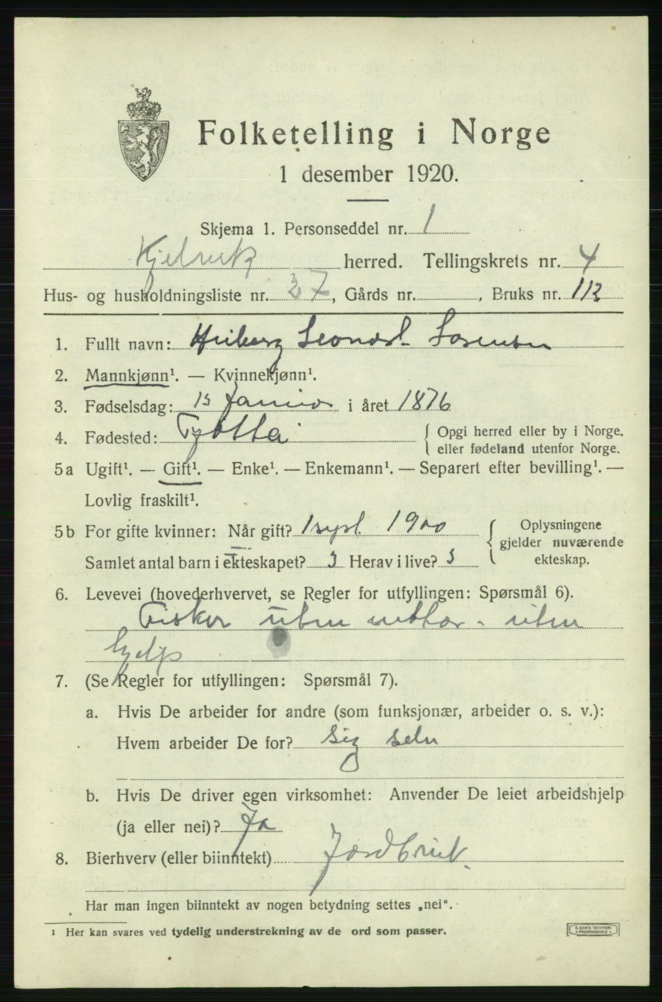 SATØ, Folketelling 1920 for 2019 Kjelvik herred, 1920, s. 2193