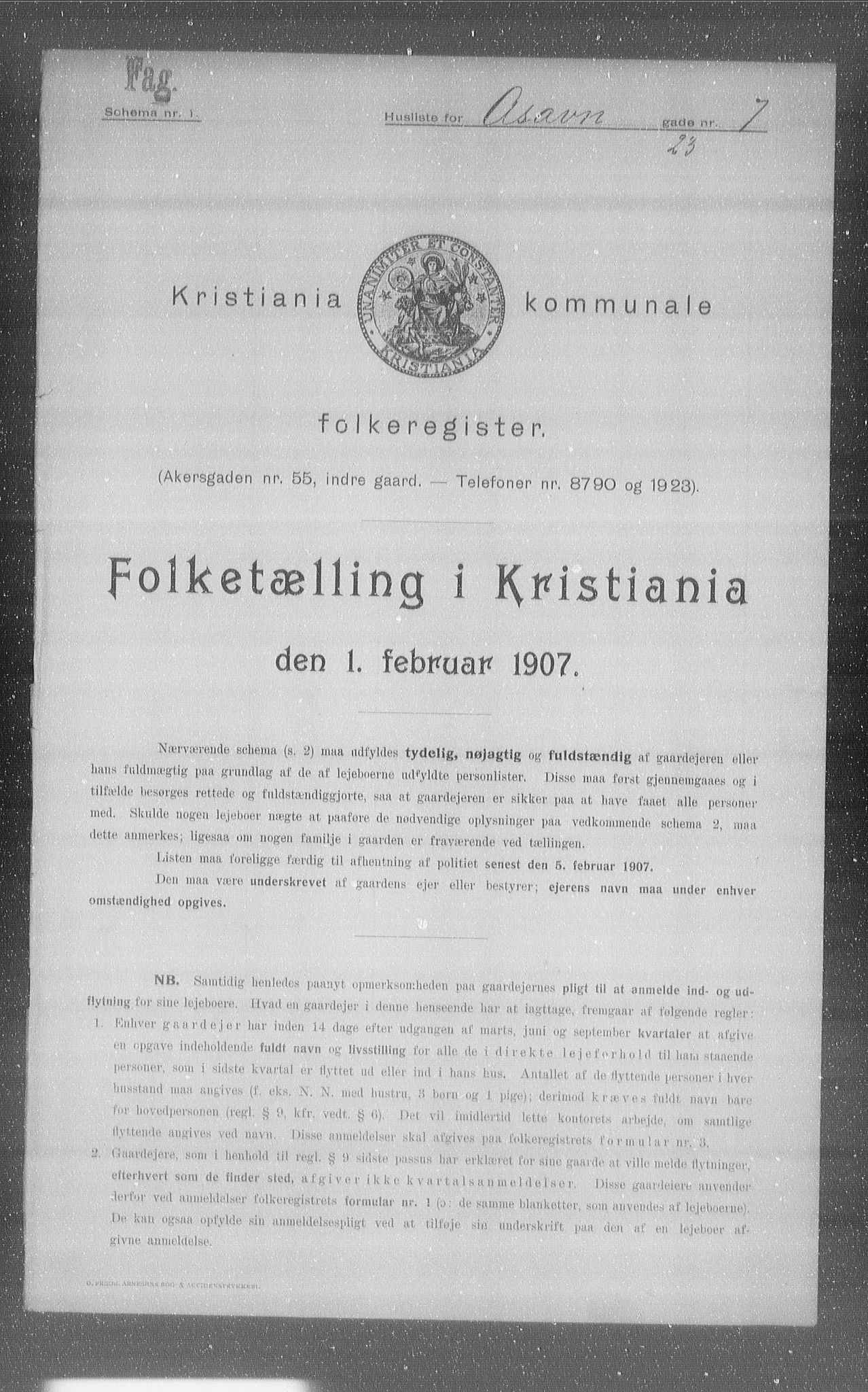OBA, Kommunal folketelling 1.2.1907 for Kristiania kjøpstad, 1907, s. 66567