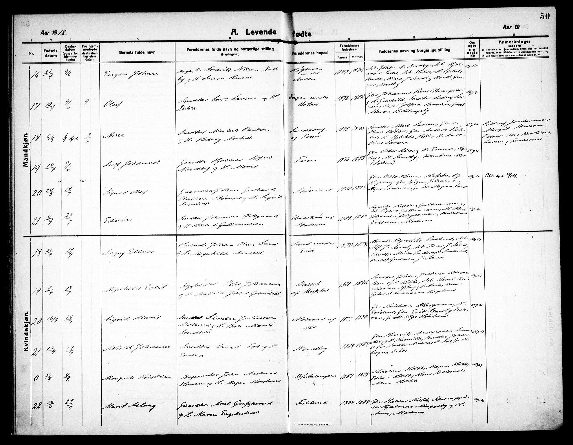 Høland prestekontor Kirkebøker, AV/SAO-A-10346a/F/Fa/L0016: Ministerialbok nr. I 16, 1912-1921, s. 50