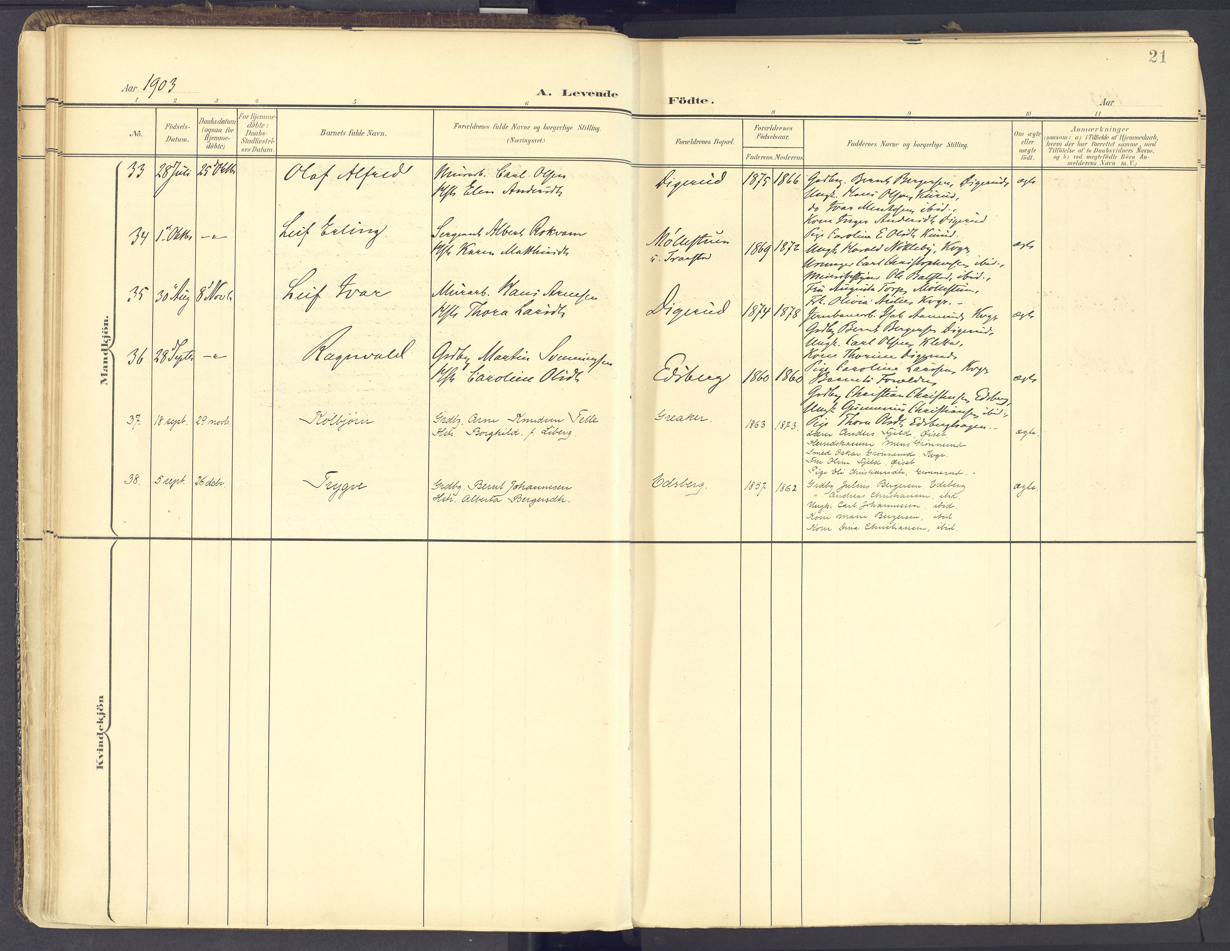 Vinger prestekontor, AV/SAH-PREST-024/H/Ha/Haa/L0017: Ministerialbok nr. 17, 1901-1927, s. 21