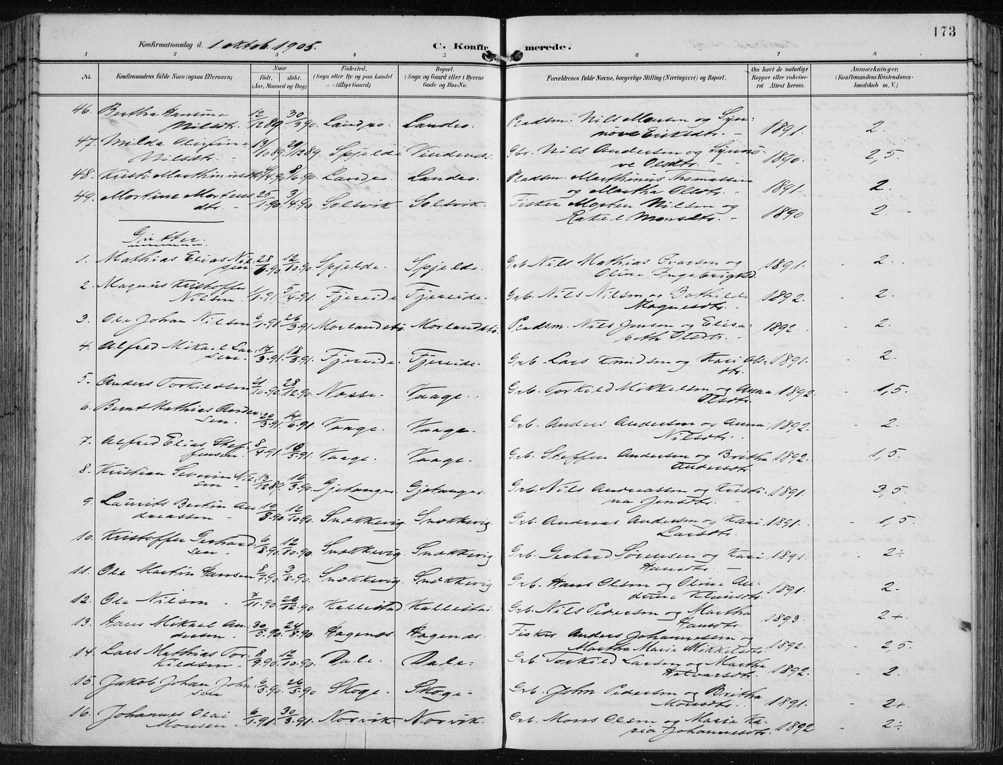 Fjell sokneprestembete, AV/SAB-A-75301/H/Haa: Ministerialbok nr. A  9, 1899-1910, s. 173
