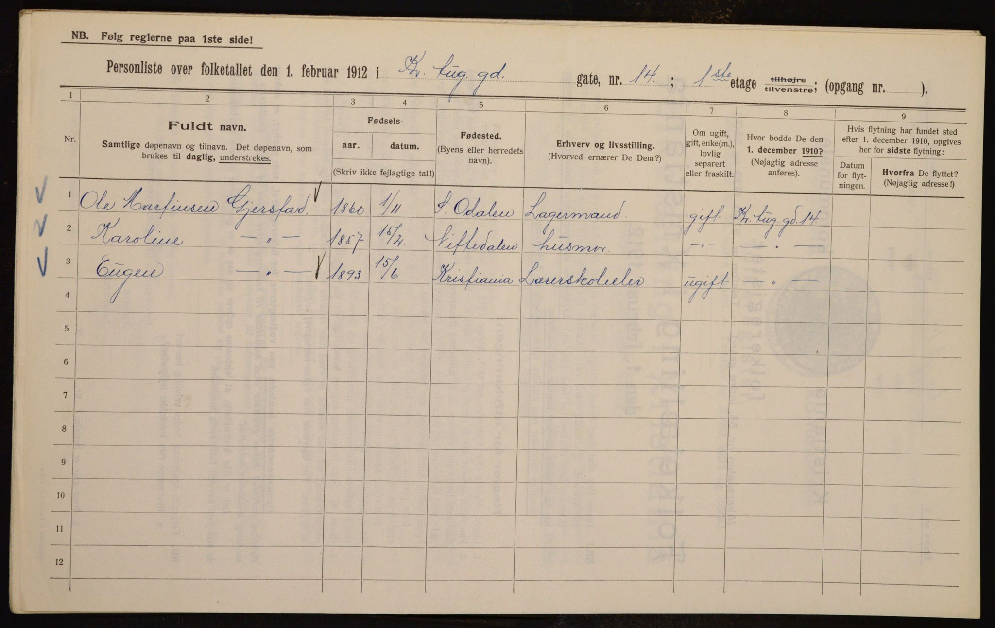 OBA, Kommunal folketelling 1.2.1912 for Kristiania, 1912, s. 54315