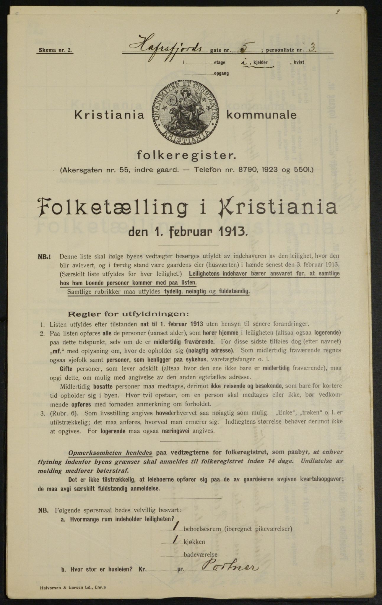 OBA, Kommunal folketelling 1.2.1913 for Kristiania, 1913, s. 33353