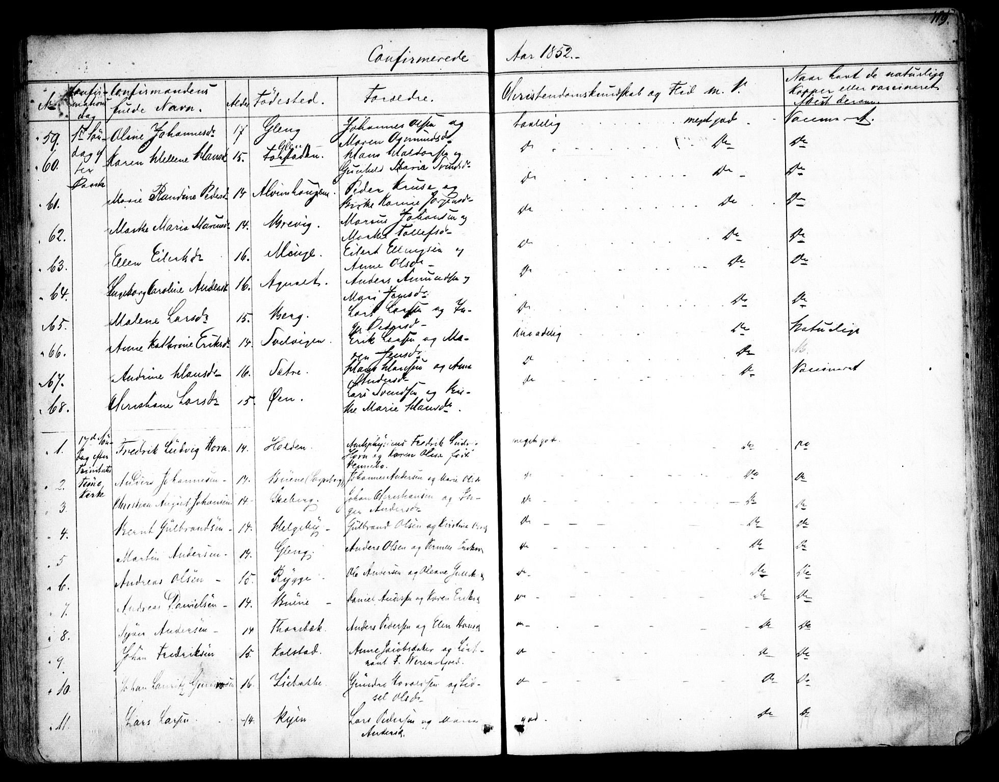 Tune prestekontor Kirkebøker, AV/SAO-A-2007/F/Fa/L0011: Ministerialbok nr. 11, 1852-1856, s. 119