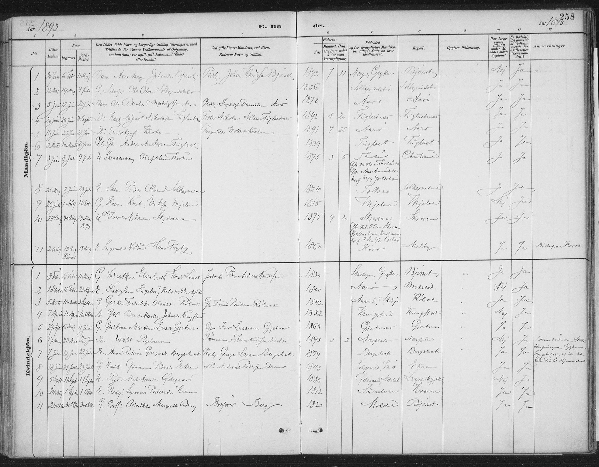 Ministerialprotokoller, klokkerbøker og fødselsregistre - Møre og Romsdal, SAT/A-1454/555/L0658: Ministerialbok nr. 555A09, 1887-1917, s. 258