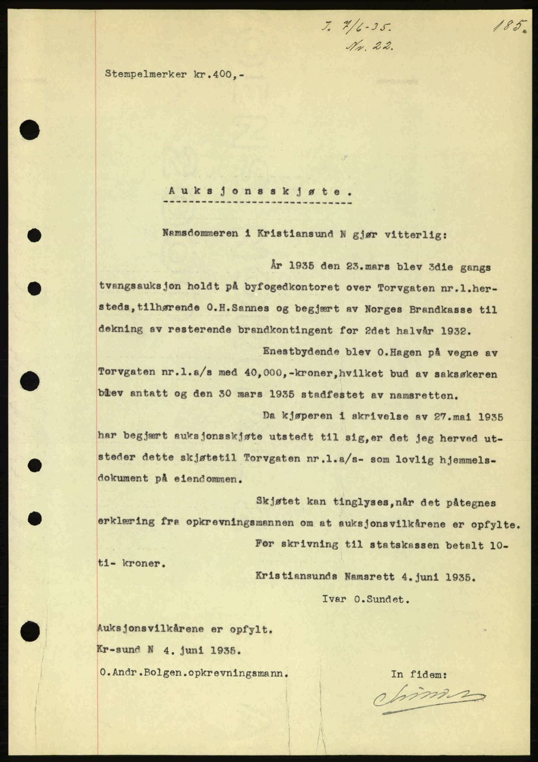 Kristiansund byfogd, SAT/A-4587/A/27: Pantebok nr. 28, 1934-1936, Tingl.dato: 07.06.1935
