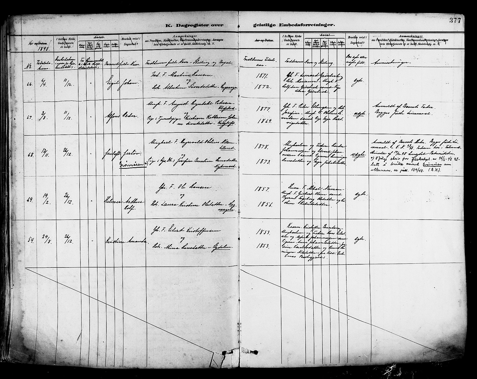 Ministerialprotokoller, klokkerbøker og fødselsregistre - Nordland, AV/SAT-A-1459/880/L1133: Ministerialbok nr. 880A07, 1888-1898, s. 377