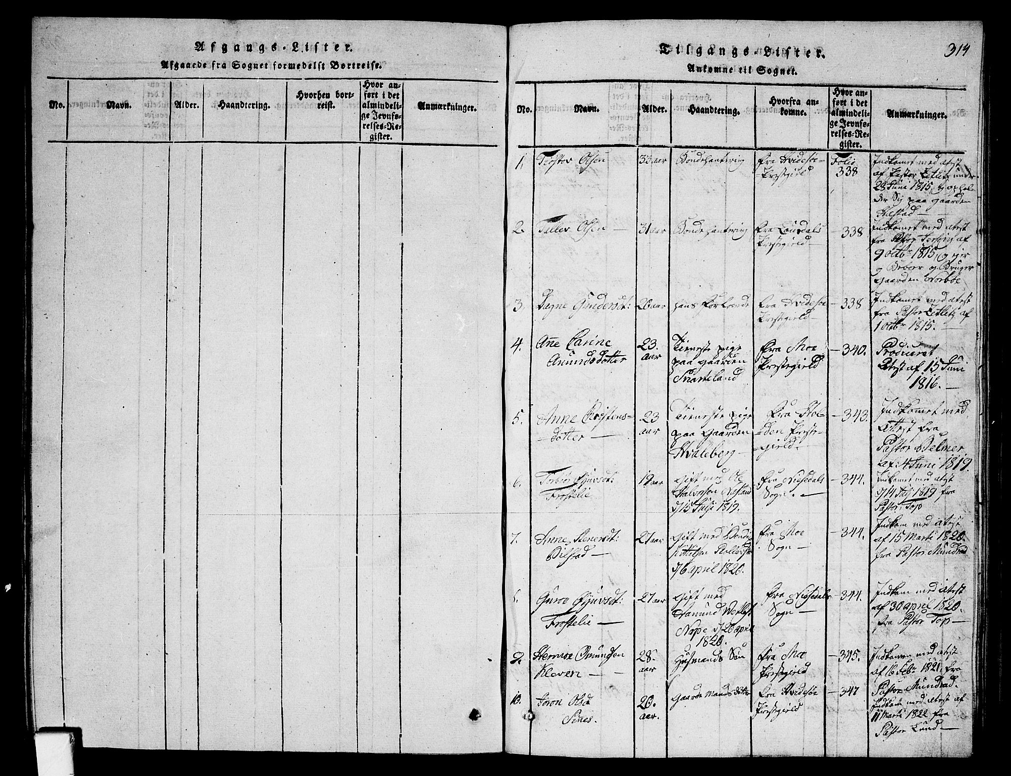 Fyresdal kirkebøker, AV/SAKO-A-263/G/Ga/L0001: Klokkerbok nr. I 1, 1816-1840, s. 314
