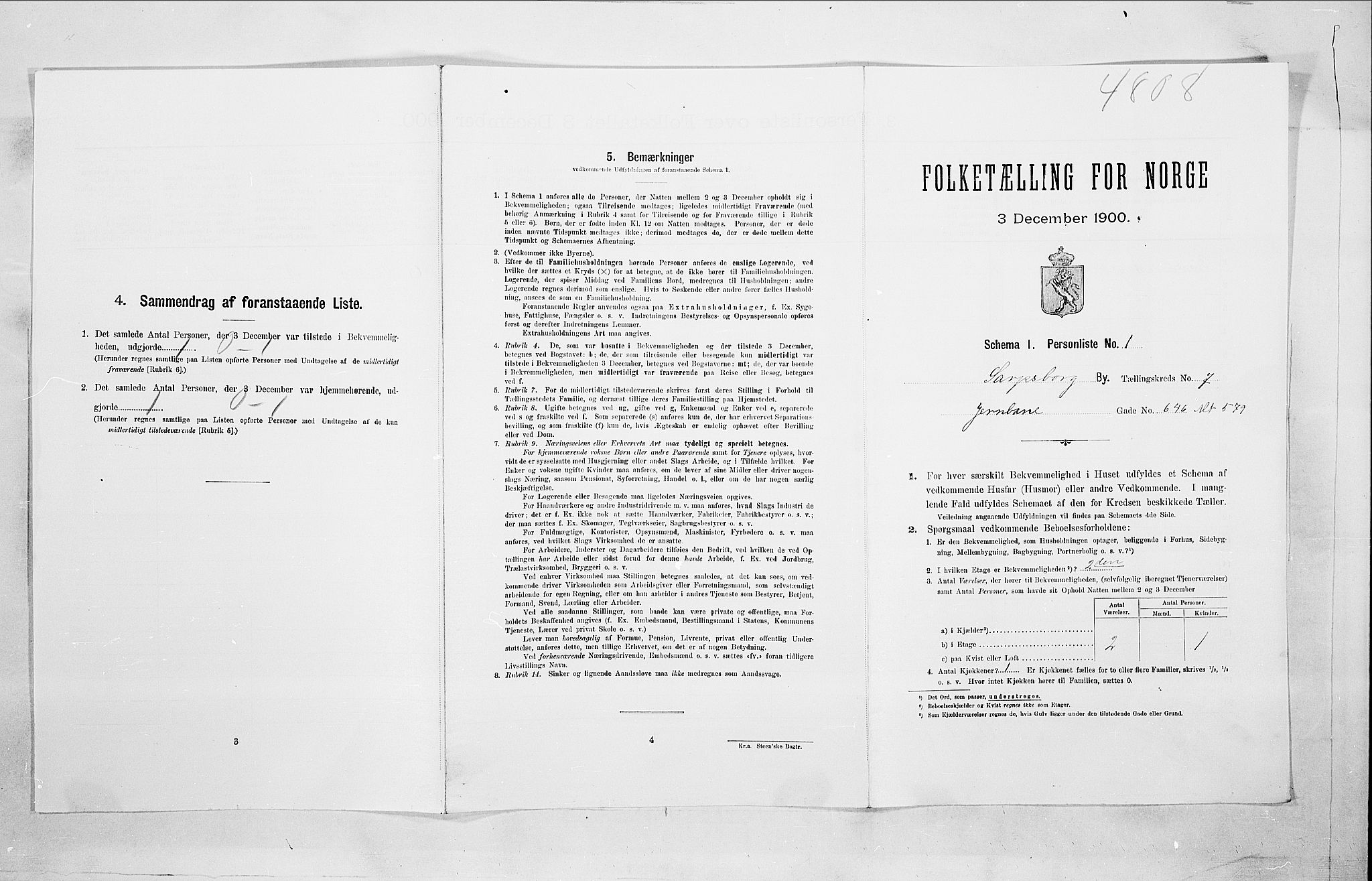 SAO, Folketelling 1900 for 0102 Sarpsborg kjøpstad, 1900