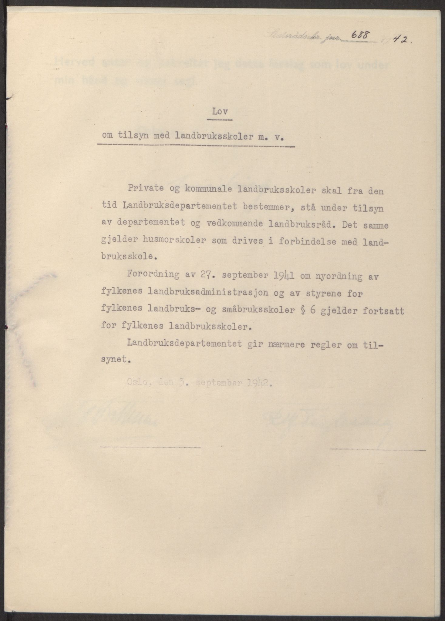 NS-administrasjonen 1940-1945 (Statsrådsekretariatet, de kommisariske statsråder mm), RA/S-4279/D/Db/L0098: Lover II, 1942, s. 347