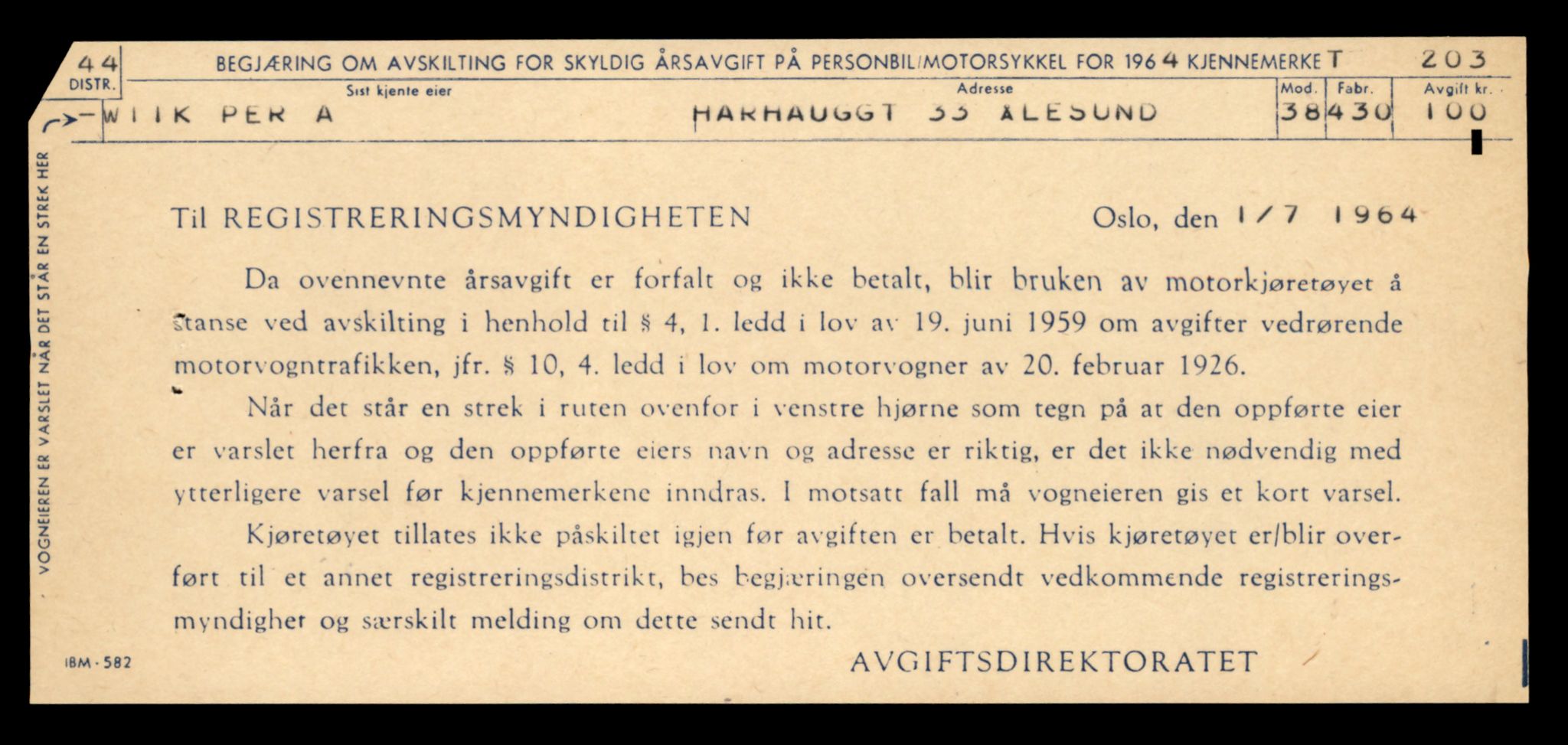 Møre og Romsdal vegkontor - Ålesund trafikkstasjon, SAT/A-4099/F/Fe/L0002: Registreringskort for kjøretøy T 128 - T 231, 1927-1998, s. 2272