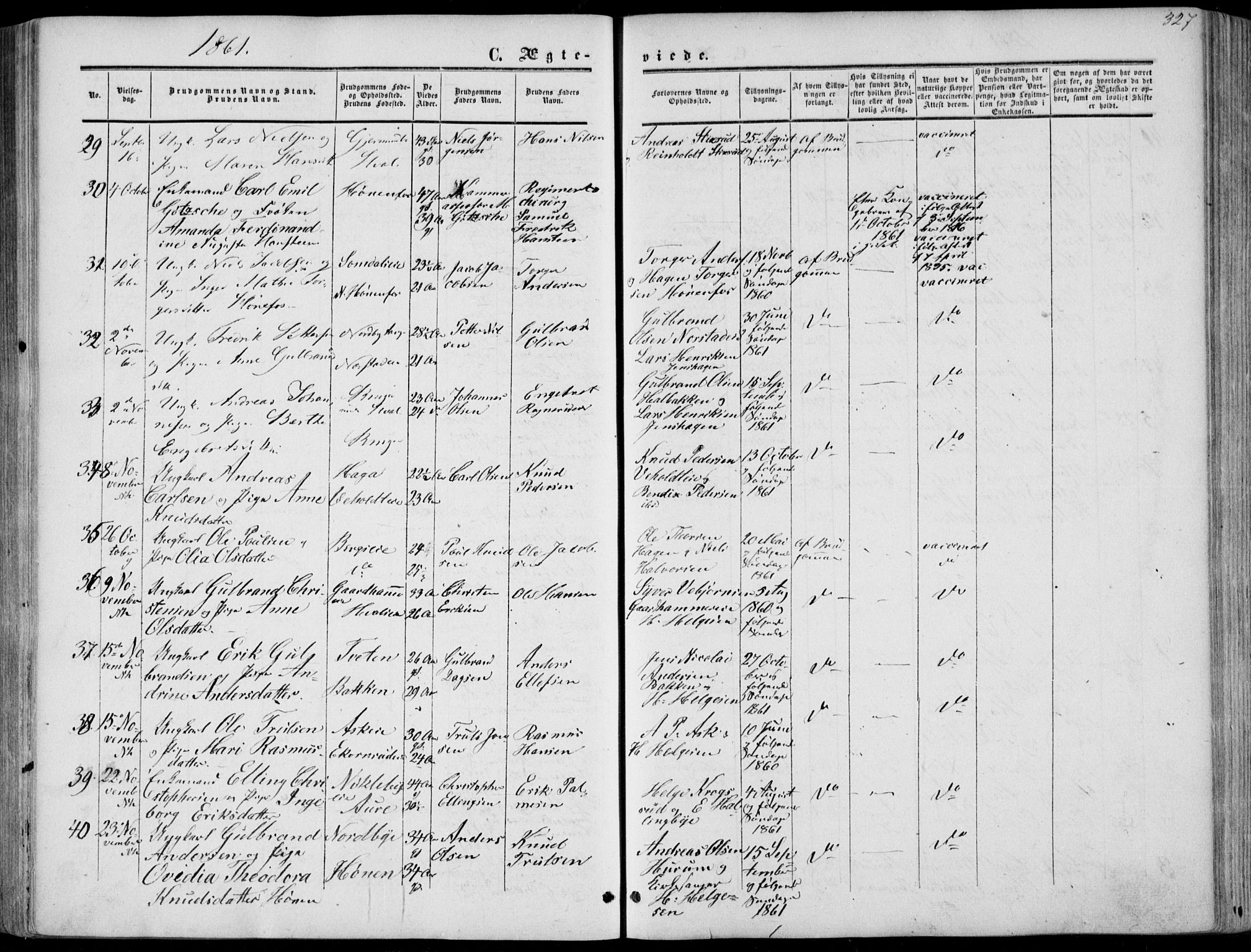 Norderhov kirkebøker, AV/SAKO-A-237/F/Fa/L0012: Ministerialbok nr. 12, 1856-1865, s. 327