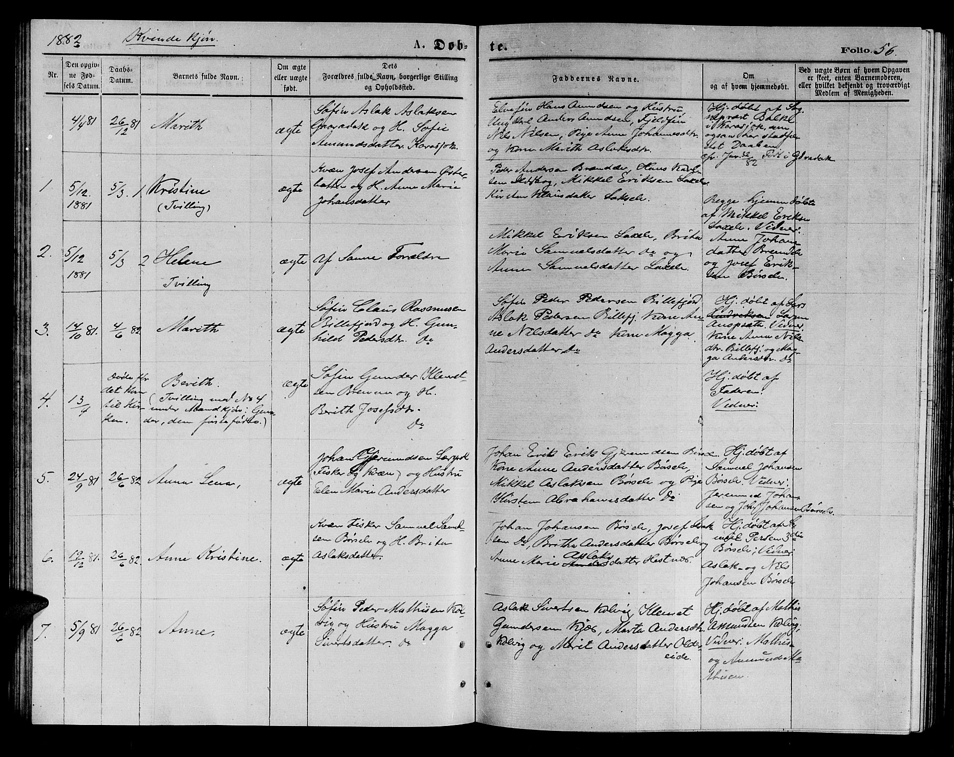 Kistrand/Porsanger sokneprestembete, AV/SATØ-S-1351/H/Hb/L0003.klokk: Klokkerbok nr. 3, 1874-1885, s. 56
