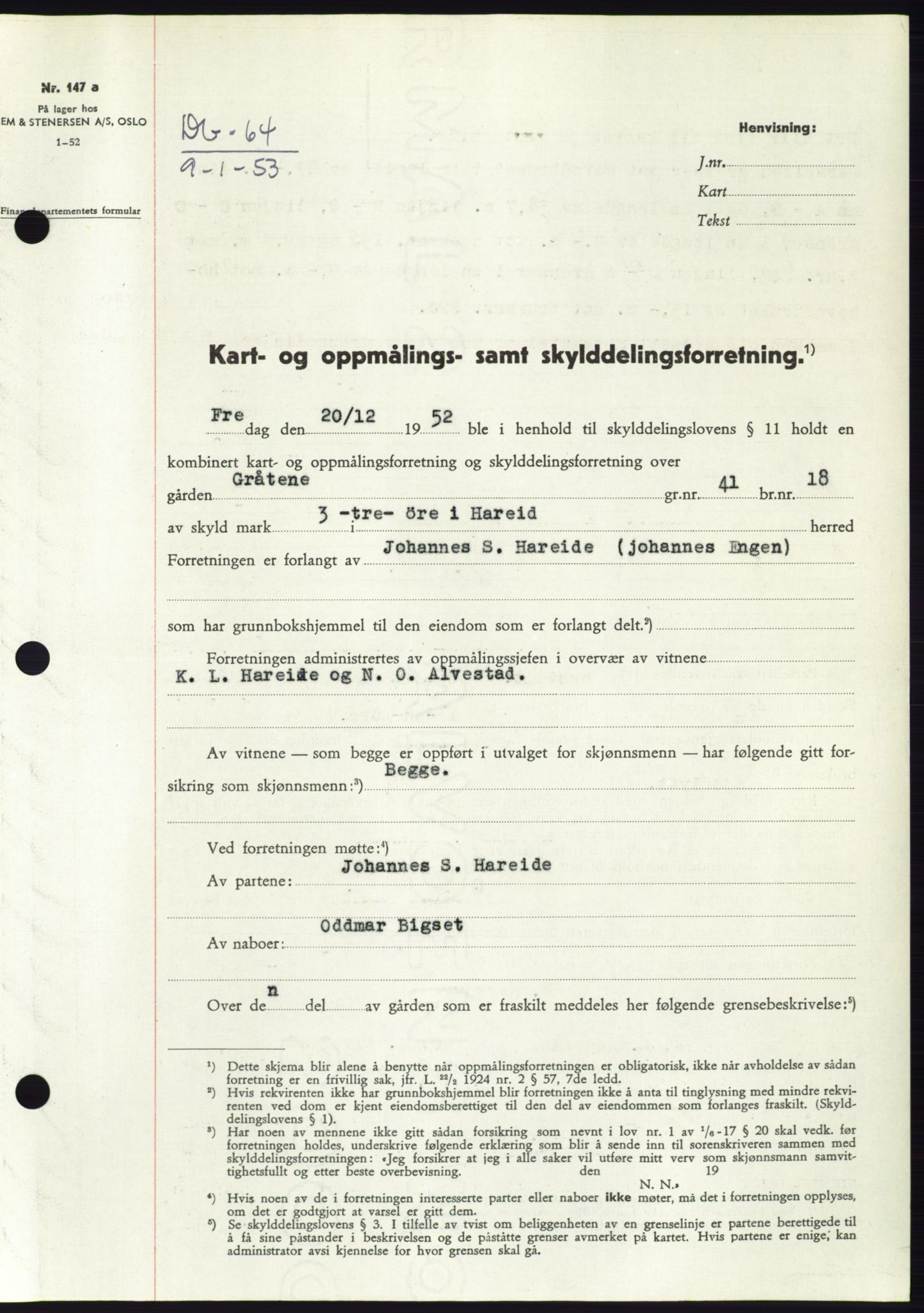 Søre Sunnmøre sorenskriveri, SAT/A-4122/1/2/2C/L0093: Pantebok nr. 19A, 1952-1953, Dagboknr: 64/1953