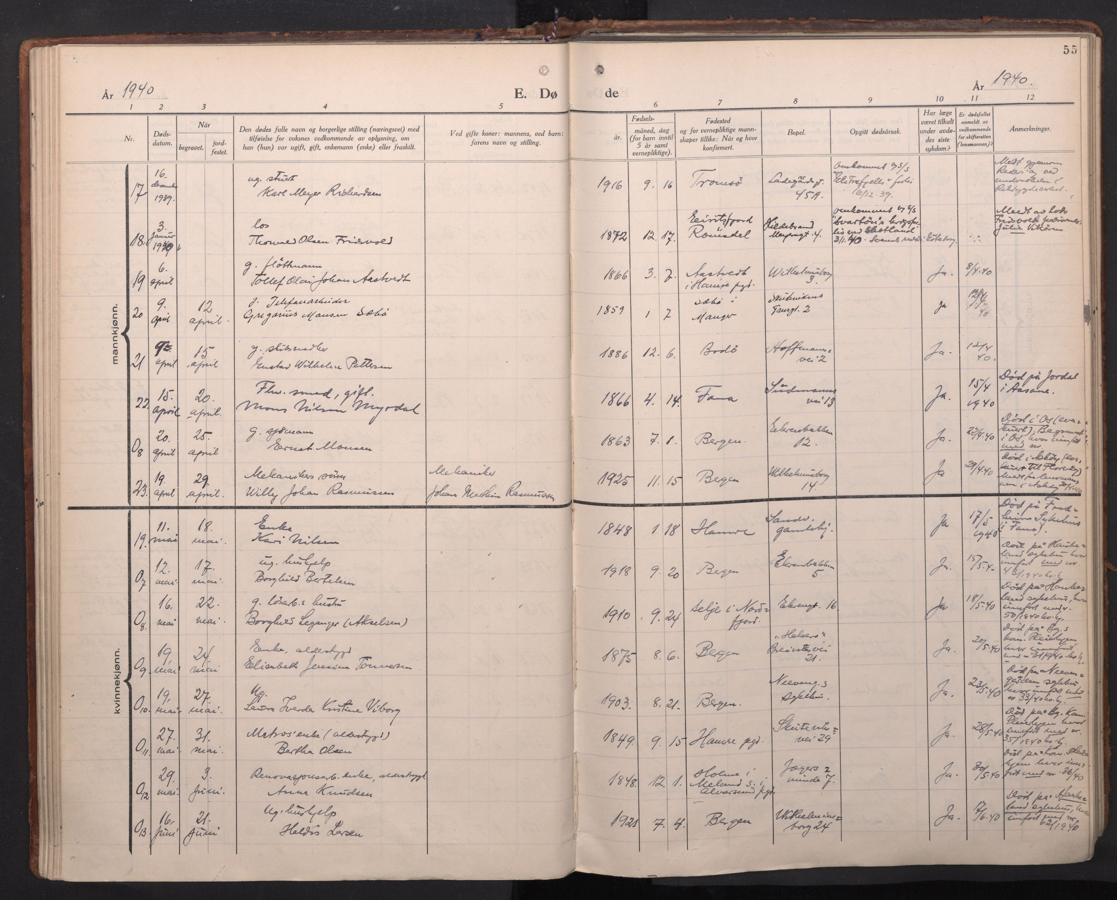 Sandviken Sokneprestembete, AV/SAB-A-77601/H/Ha/L0020: Ministerialbok nr. E 3, 1933-1962, s. 55
