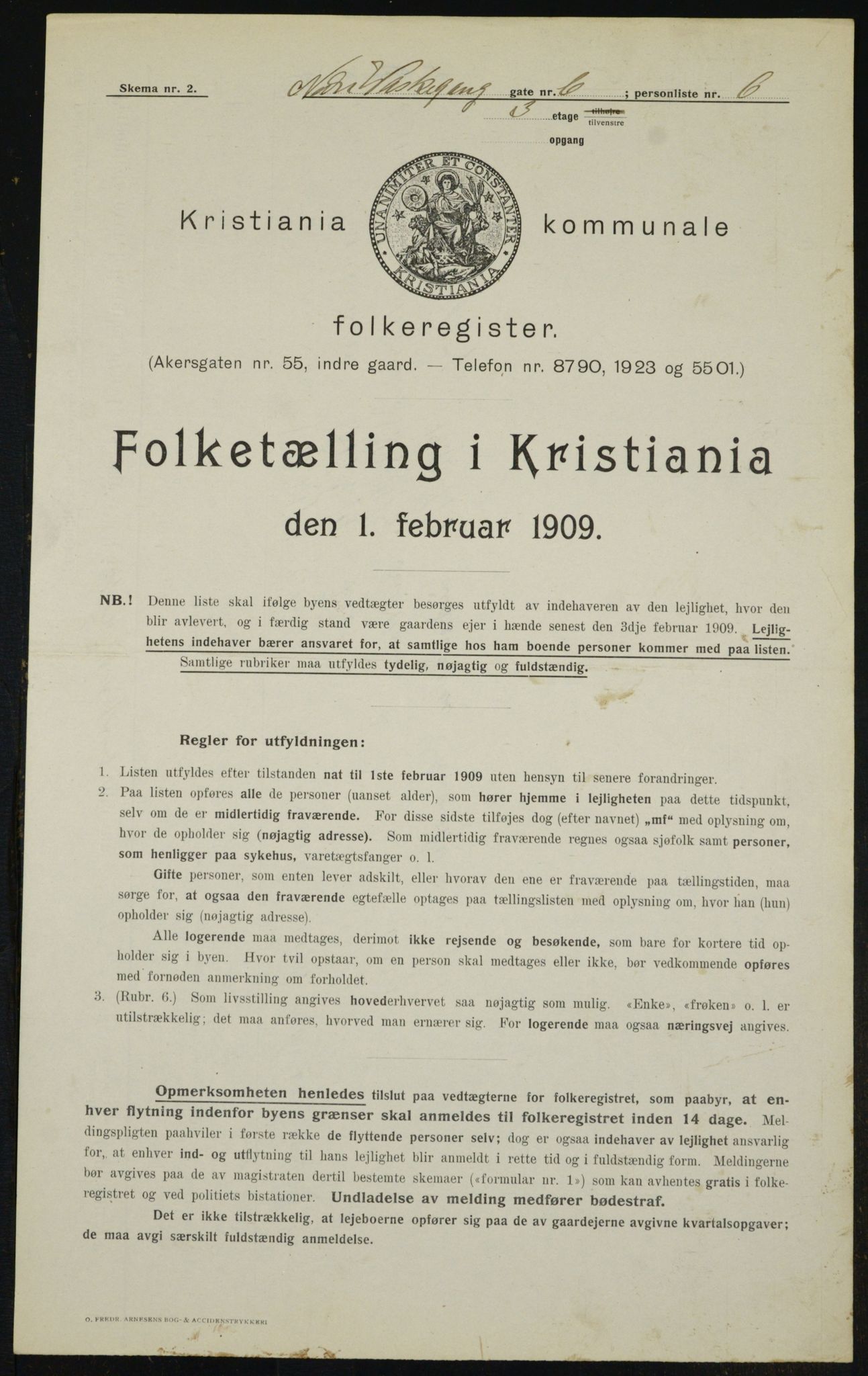 OBA, Kommunal folketelling 1.2.1909 for Kristiania kjøpstad, 1909, s. 63051