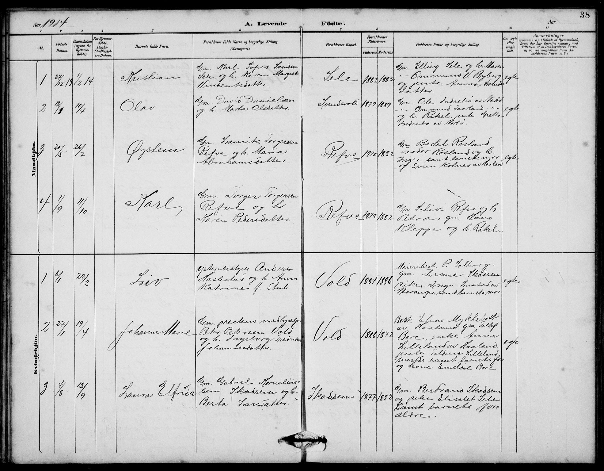 Klepp sokneprestkontor, AV/SAST-A-101803/001/3/30BB/L0006: Klokkerbok nr. B 6, 1889-1936, s. 38