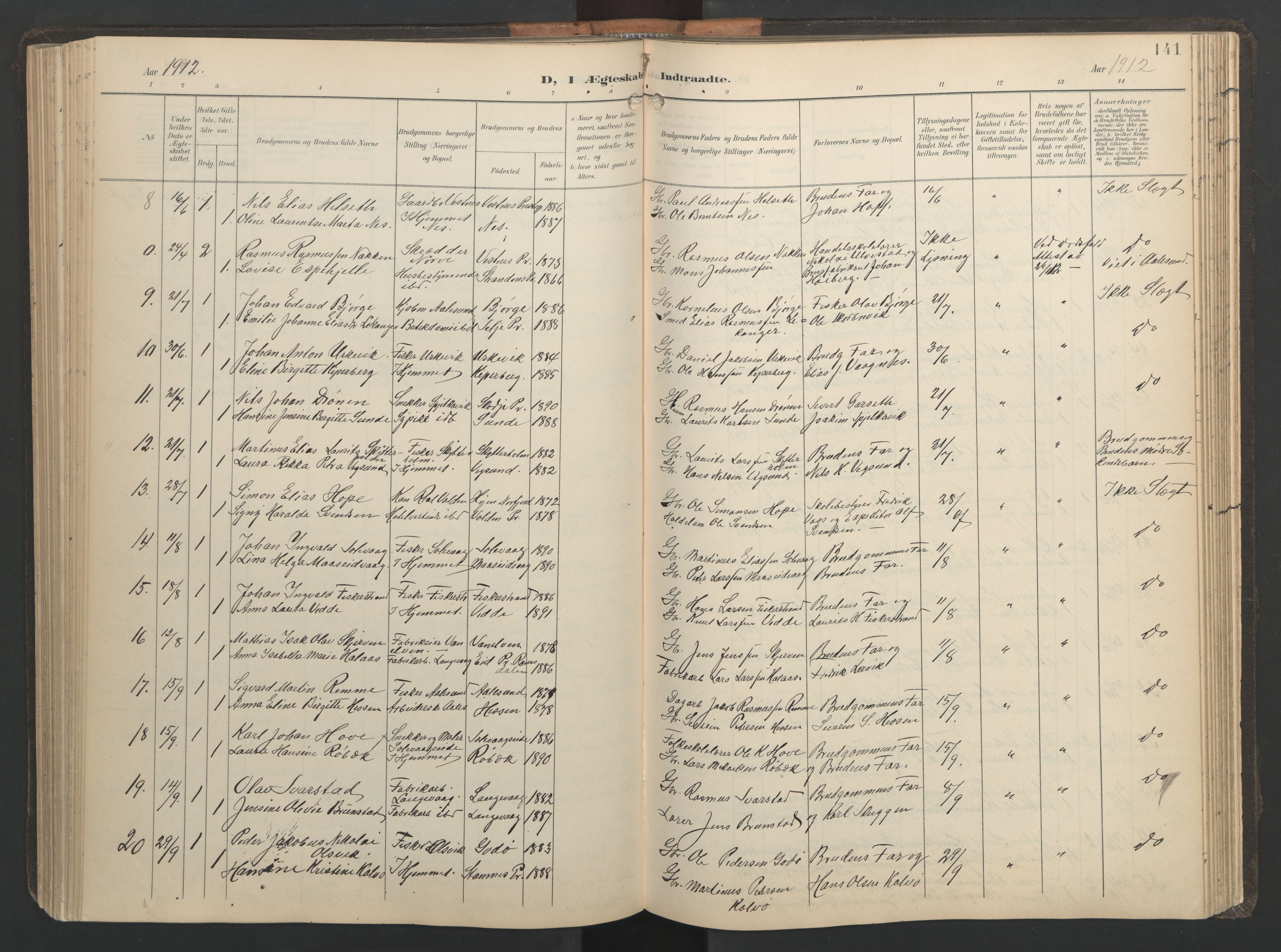 Ministerialprotokoller, klokkerbøker og fødselsregistre - Møre og Romsdal, AV/SAT-A-1454/528/L0433: Klokkerbok nr. 528C14, 1899-1922, s. 141