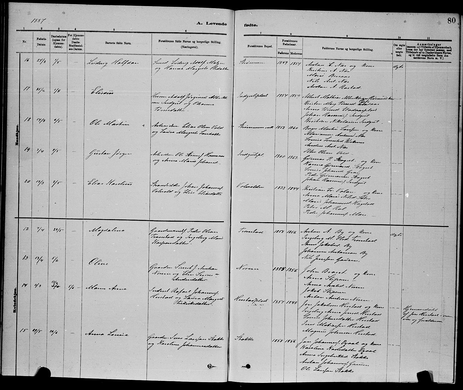 Ministerialprotokoller, klokkerbøker og fødselsregistre - Nord-Trøndelag, AV/SAT-A-1458/730/L0301: Klokkerbok nr. 730C04, 1880-1897, s. 80