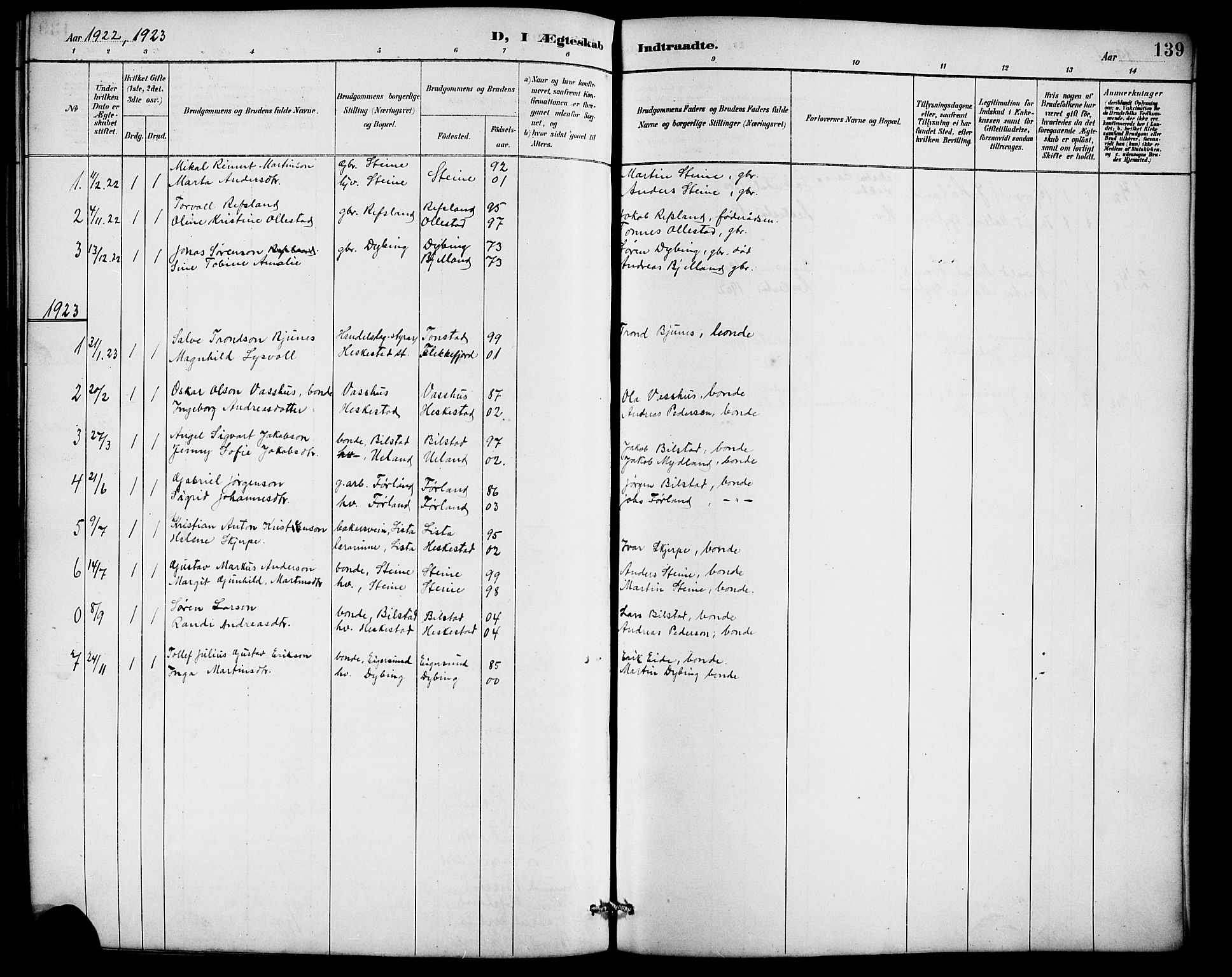 Lund sokneprestkontor, SAST/A-101809/S07/L0007: Klokkerbok nr. B 7, 1890-1925, s. 139