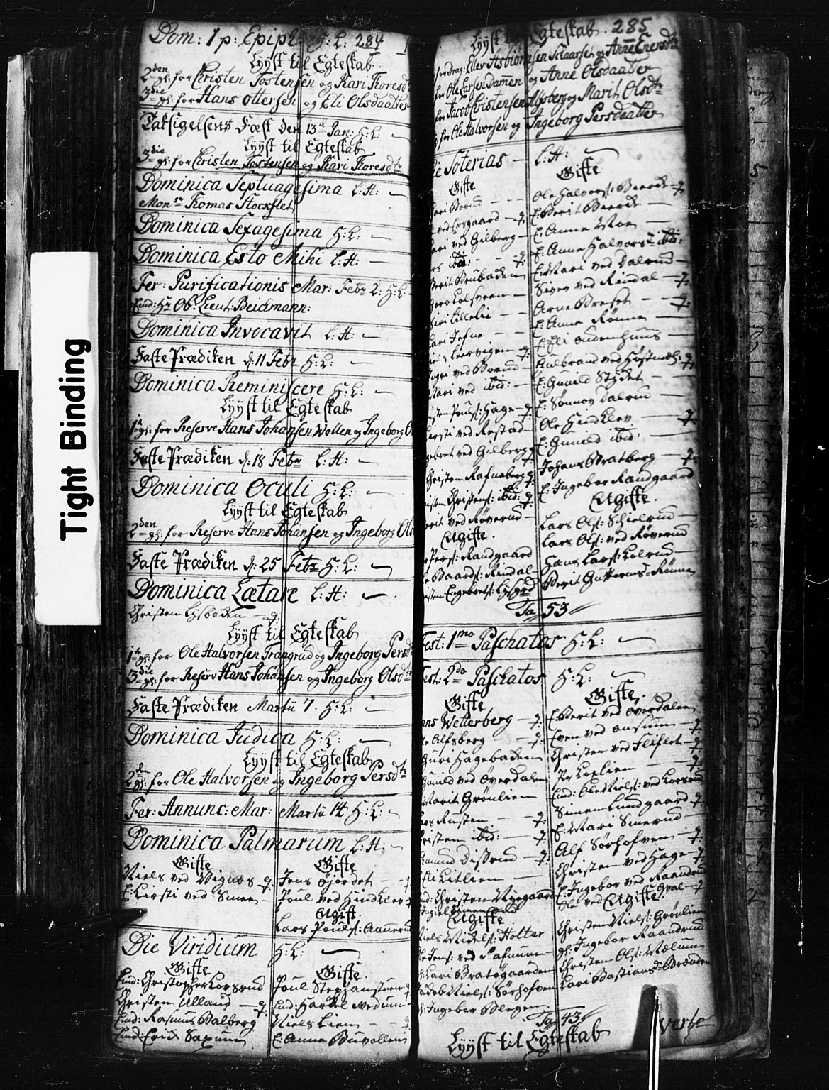 Fåberg prestekontor, AV/SAH-PREST-086/H/Ha/Hab/L0001: Klokkerbok nr. 1, 1727-1767, s. 284-285