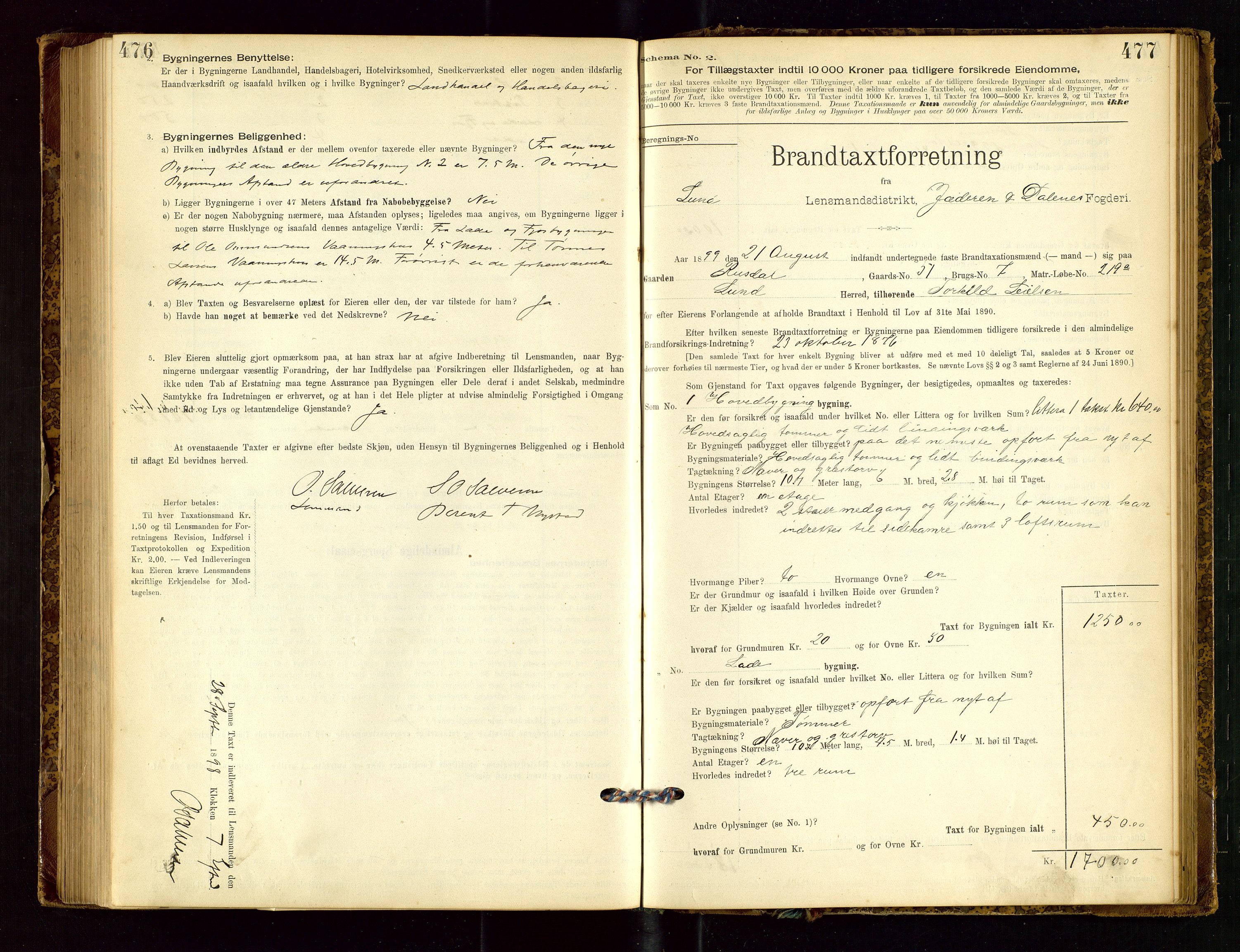 Lund lensmannskontor, AV/SAST-A-100303/Gob/L0001: "Brandtakstprotokol", 1894-1907, s. 476-477