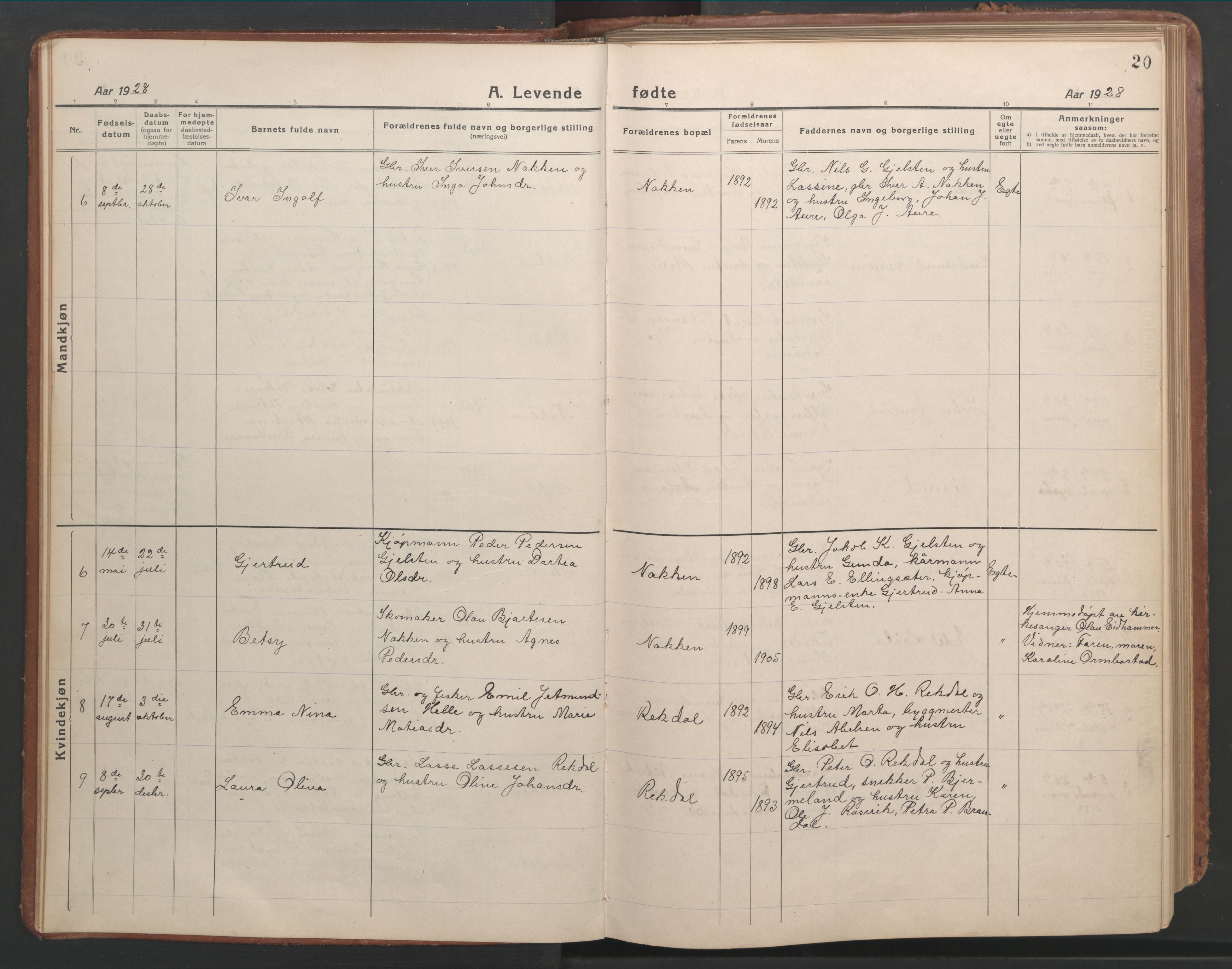 Ministerialprotokoller, klokkerbøker og fødselsregistre - Møre og Romsdal, SAT/A-1454/540/L0542: Klokkerbok nr. 540C02, 1921-1967, s. 20