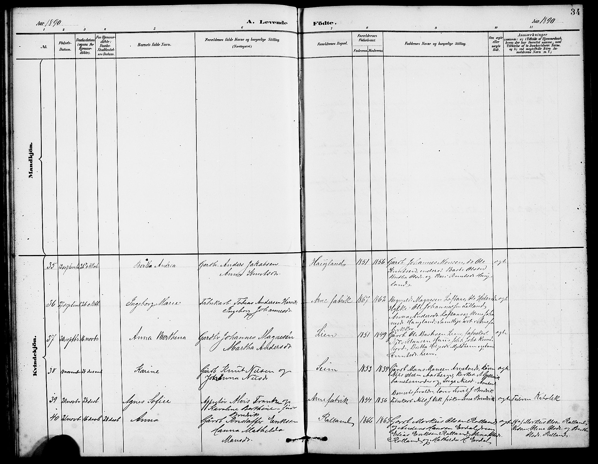 Arna sokneprestembete, AV/SAB-A-74001/H/Ha/Hab: Klokkerbok nr. A 3, 1887-1897, s. 34