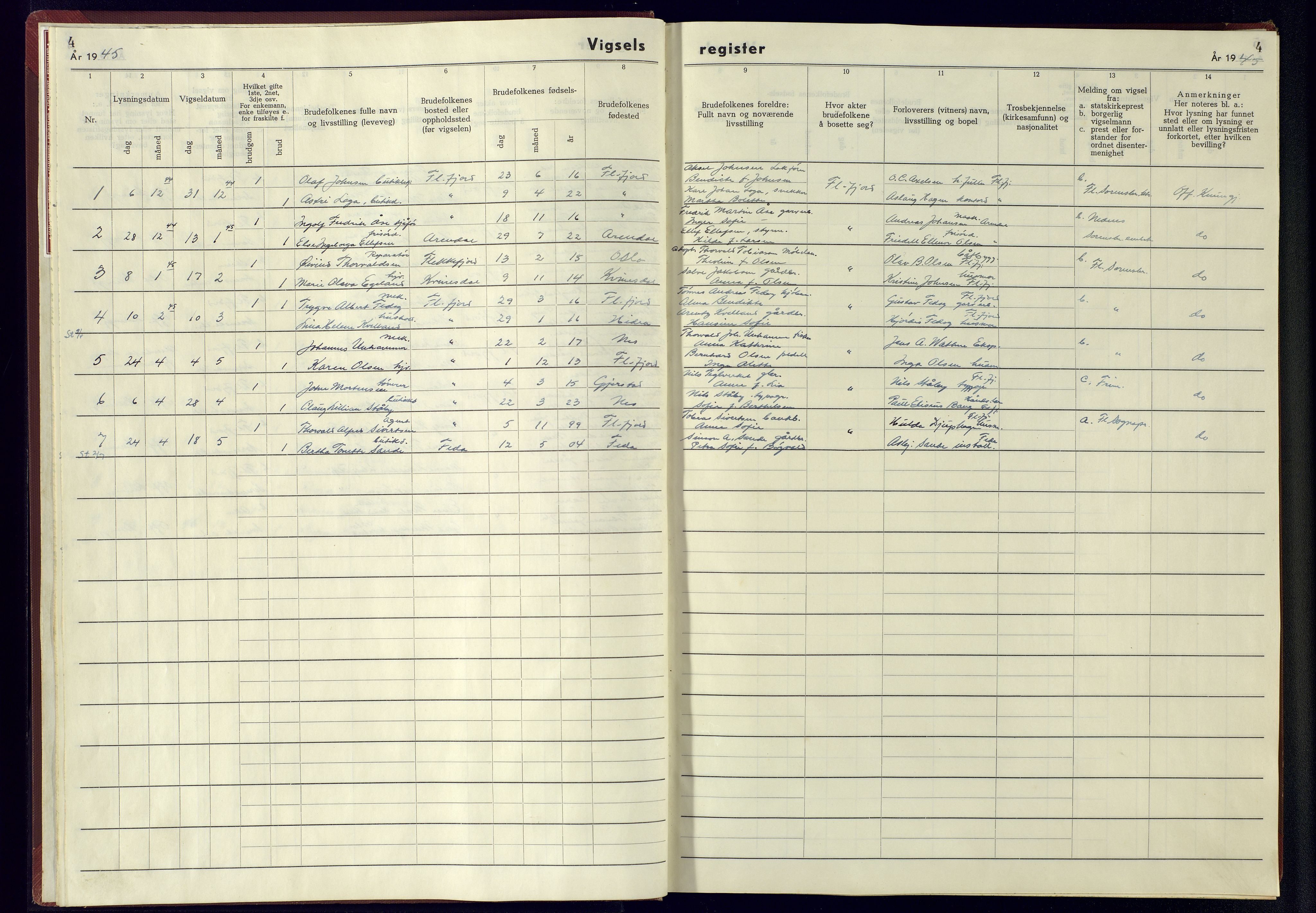 Flekkefjord sokneprestkontor, SAK/1111-0012/J/Jb/L0004: Vigselsregister nr. A-VI-5, 1942-1945, s. 4