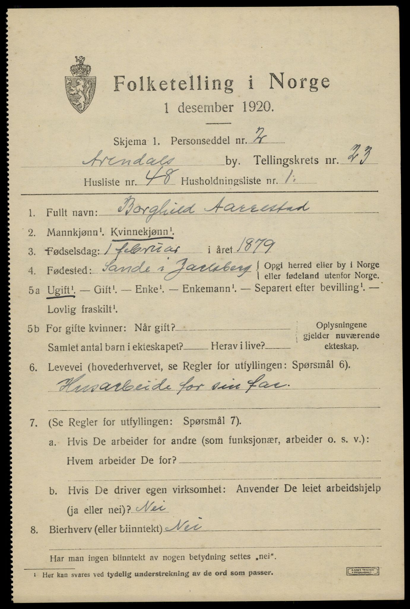 SAK, Folketelling 1920 for 0903 Arendal kjøpstad, 1920, s. 29428