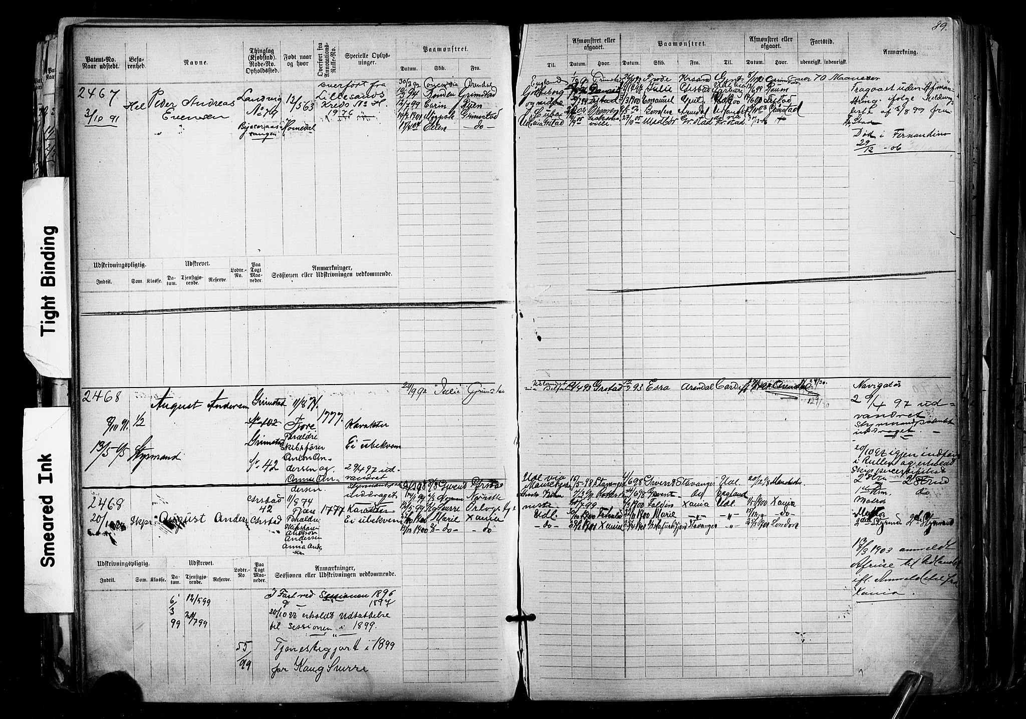 Grimstad mønstringskrets, AV/SAK-2031-0013/F/Fb/L0012: Hovedrulle nr 2291-3051, V-25, 1889-1900, s. 99