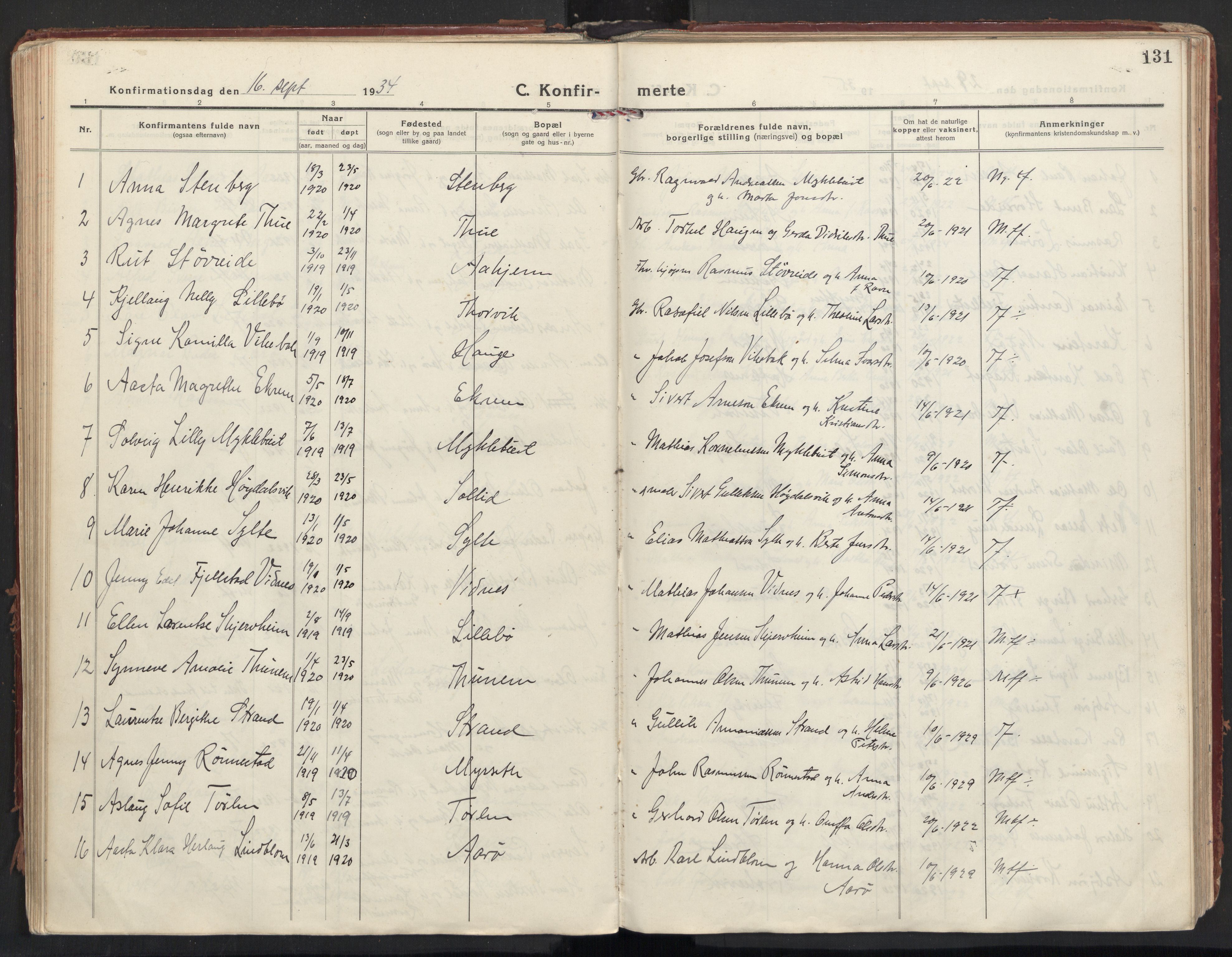 Ministerialprotokoller, klokkerbøker og fødselsregistre - Møre og Romsdal, AV/SAT-A-1454/501/L0012: Ministerialbok nr. 501A12, 1920-1946, s. 131