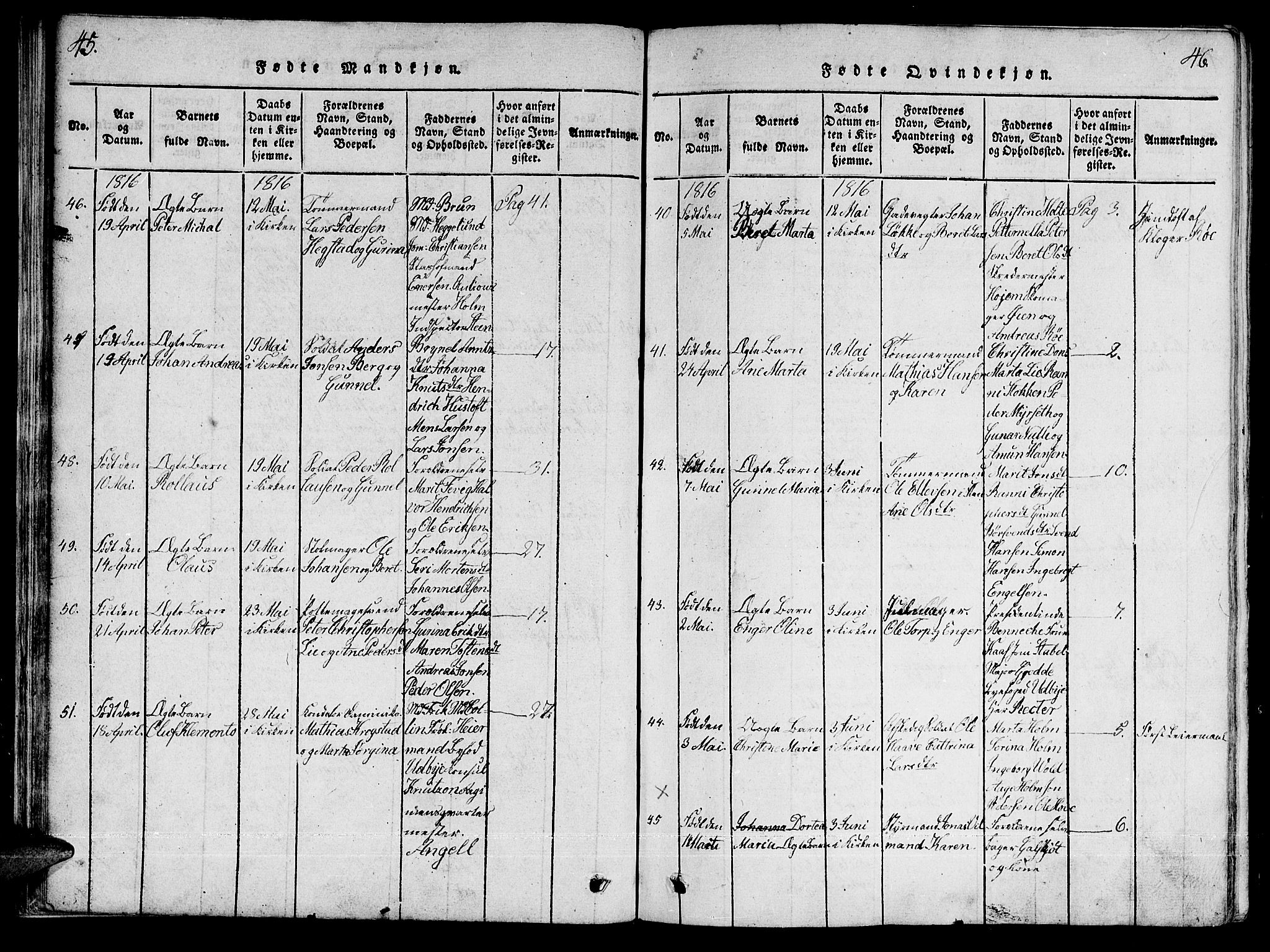 Ministerialprotokoller, klokkerbøker og fødselsregistre - Sør-Trøndelag, SAT/A-1456/601/L0043: Ministerialbok nr. 601A11, 1815-1821, s. 45-46