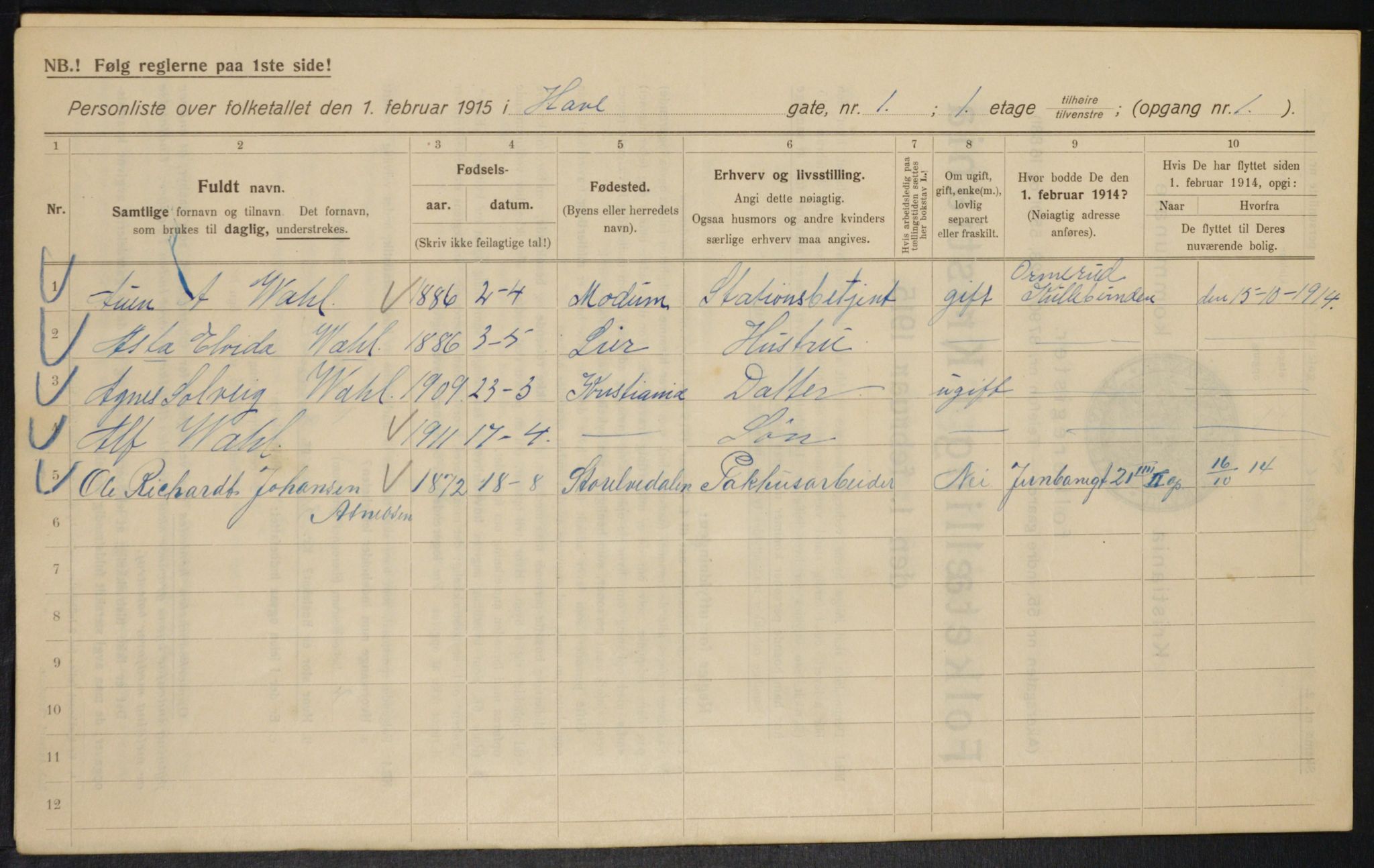 OBA, Kommunal folketelling 1.2.1915 for Kristiania, 1915, s. 32940