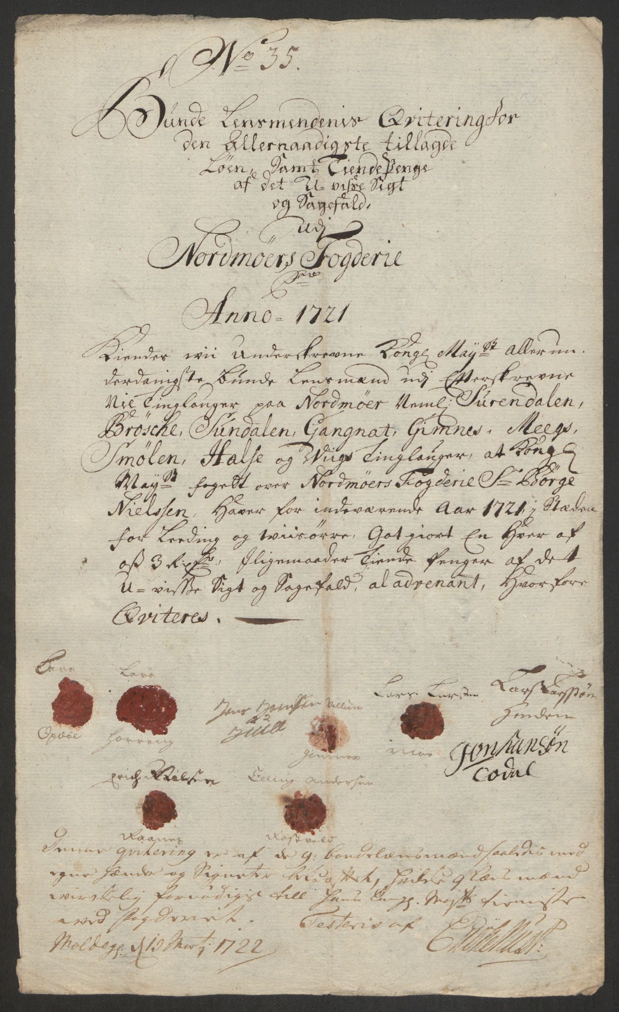 Rentekammeret inntil 1814, Reviderte regnskaper, Fogderegnskap, RA/EA-4092/R56/L3754: Fogderegnskap Nordmøre, 1721, s. 285