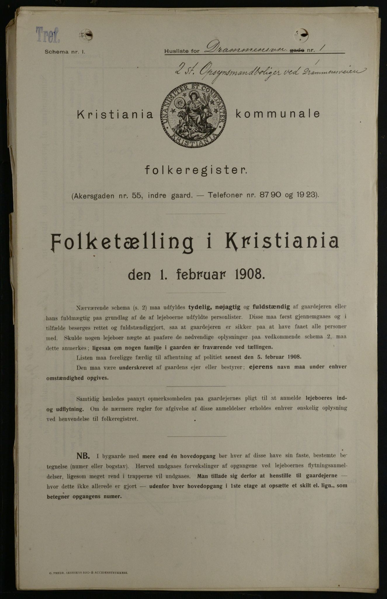 OBA, Kommunal folketelling 1.2.1908 for Kristiania kjøpstad, 1908, s. 15085