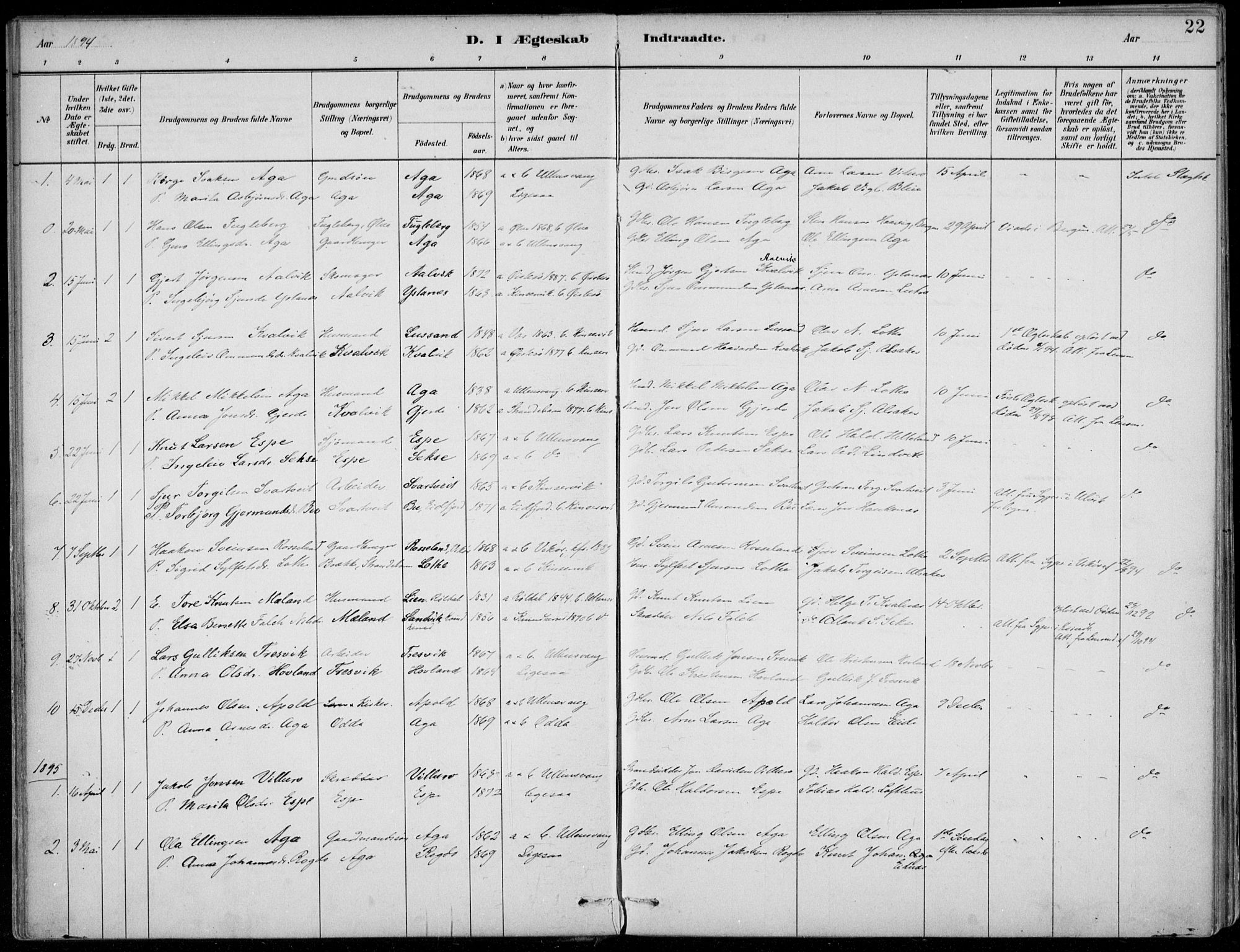 Ullensvang sokneprestembete, SAB/A-78701/H/Haa: Ministerialbok nr. B  3, 1882-1911, s. 22