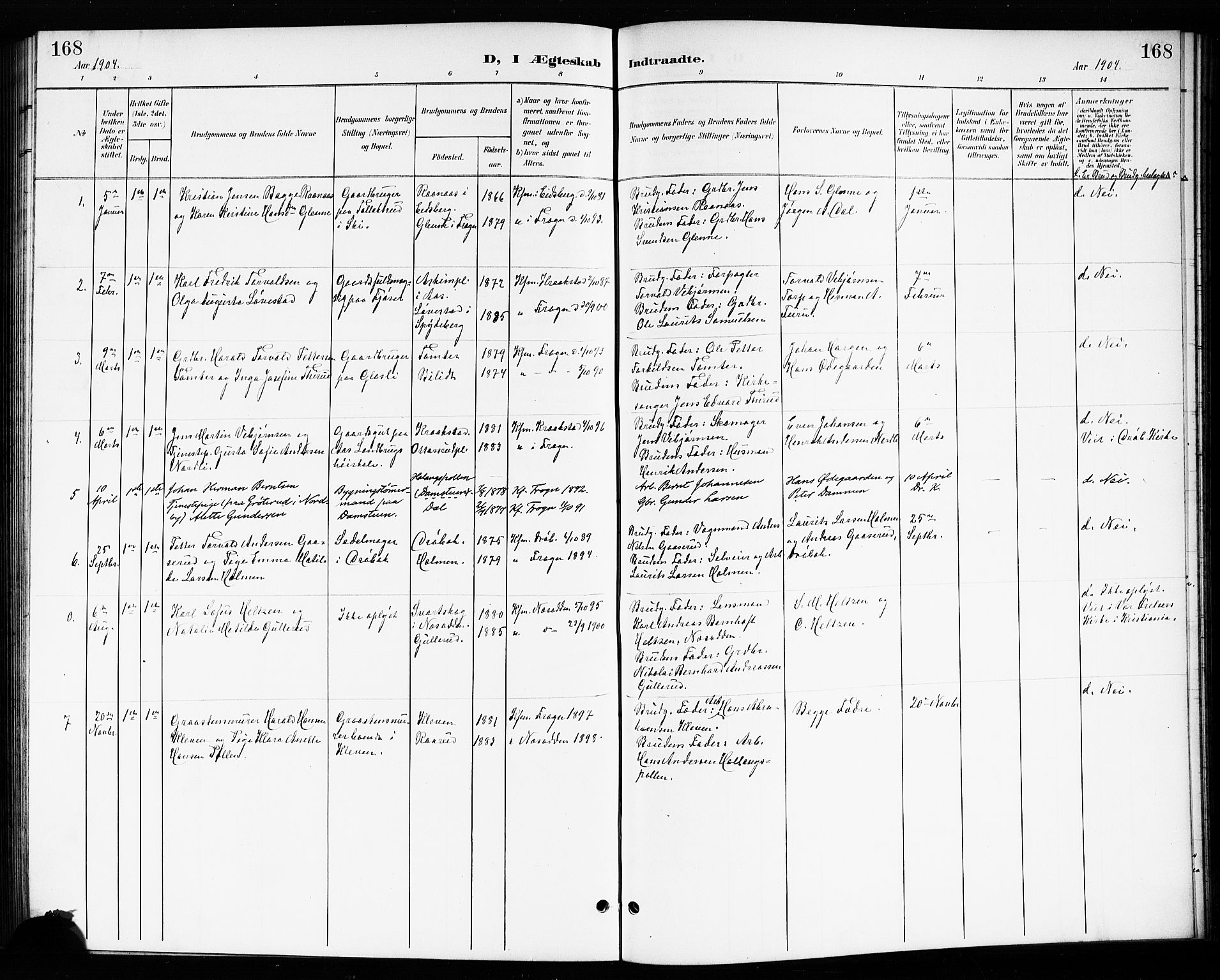 Drøbak prestekontor Kirkebøker, AV/SAO-A-10142a/G/Gb/L0001: Klokkerbok nr. II 1, 1901-1919, s. 168
