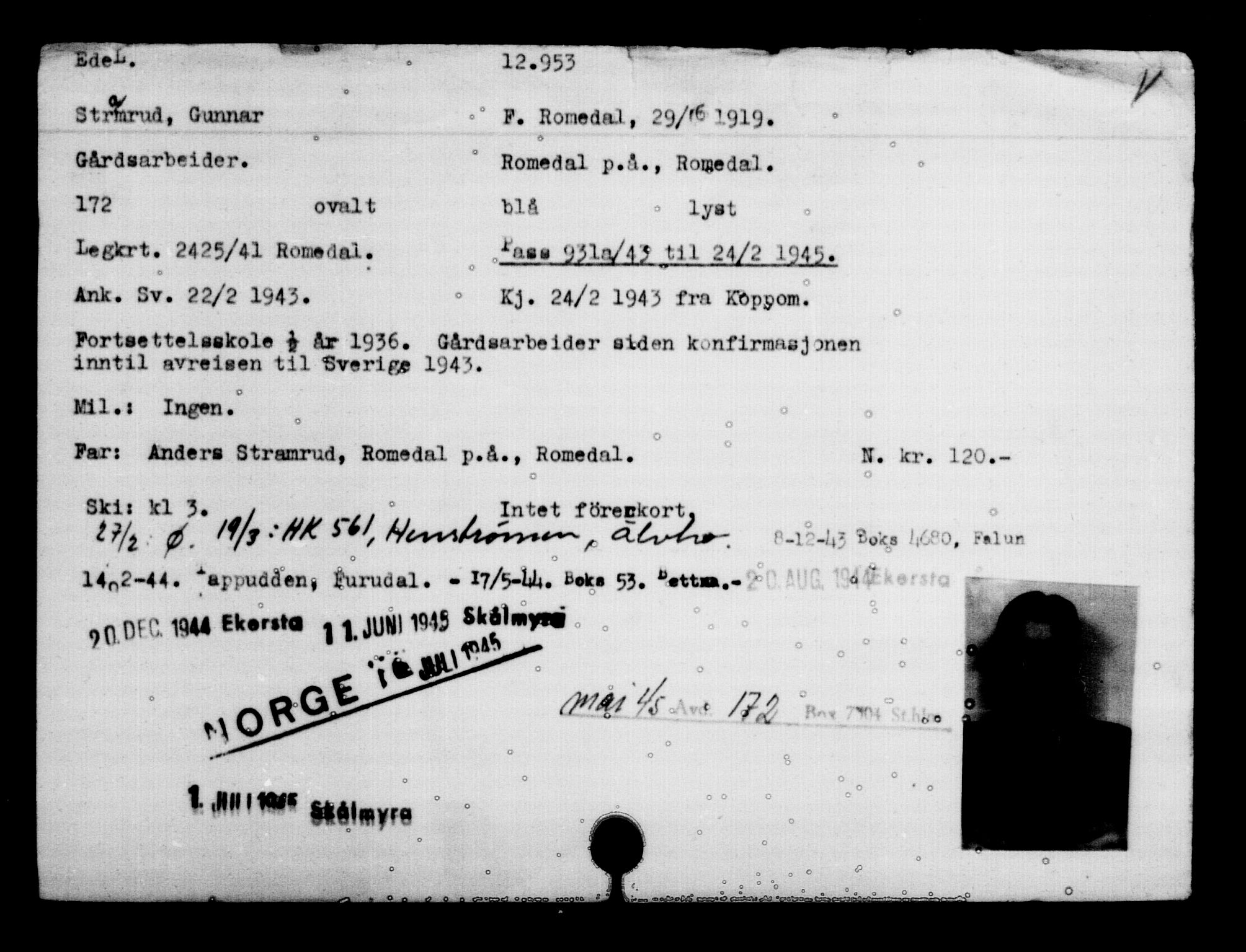 Utenriksstasjonene, Legasjonen i Stockholm, Flyktningkontoret, AV/RA-S-6753/V/Va/L0007: Kjesäterkartoteket, flyktninger med registreringsnr. 12700-15723, 1940-1945, s. 297