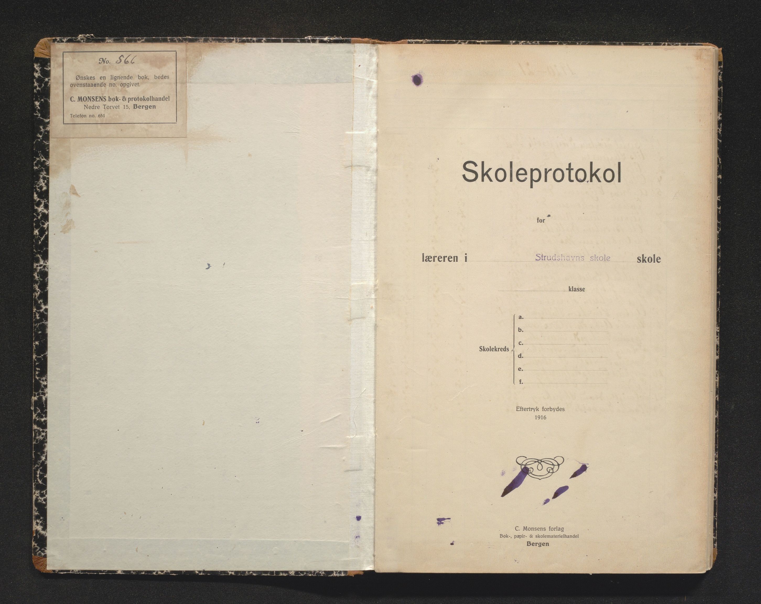 Askøy kommune. Barneskulane, IKAH/1247-231/F/Fc/L0002: Skuleprotokoll for Strusshamn krins, 1920-1971