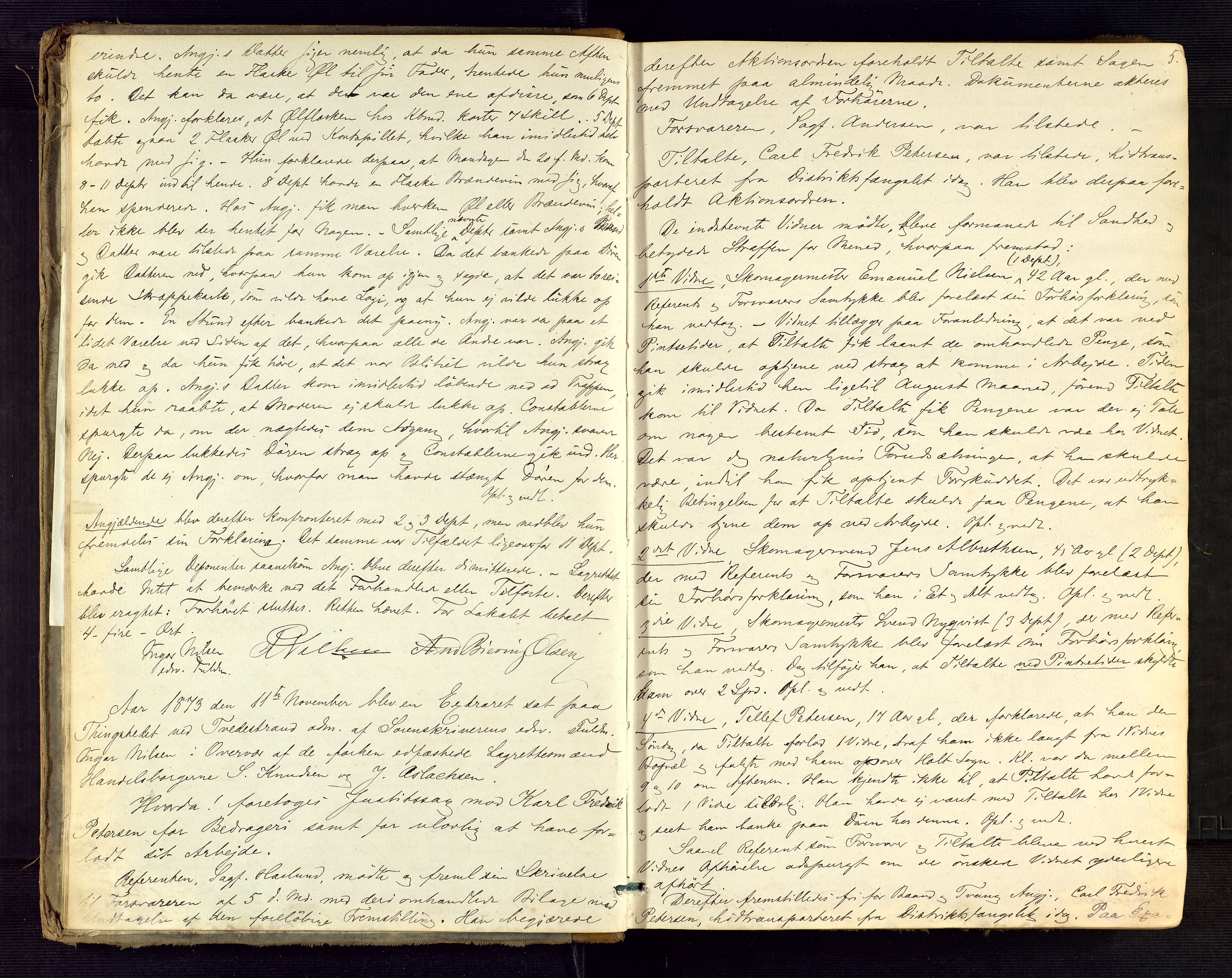 Holt sorenskriveri, AV/SAK-1221-0002/F/Fb/L0003: Ekstraretts- og forhørsrettsprotokoll nr 3, 1873-1876, s. 5