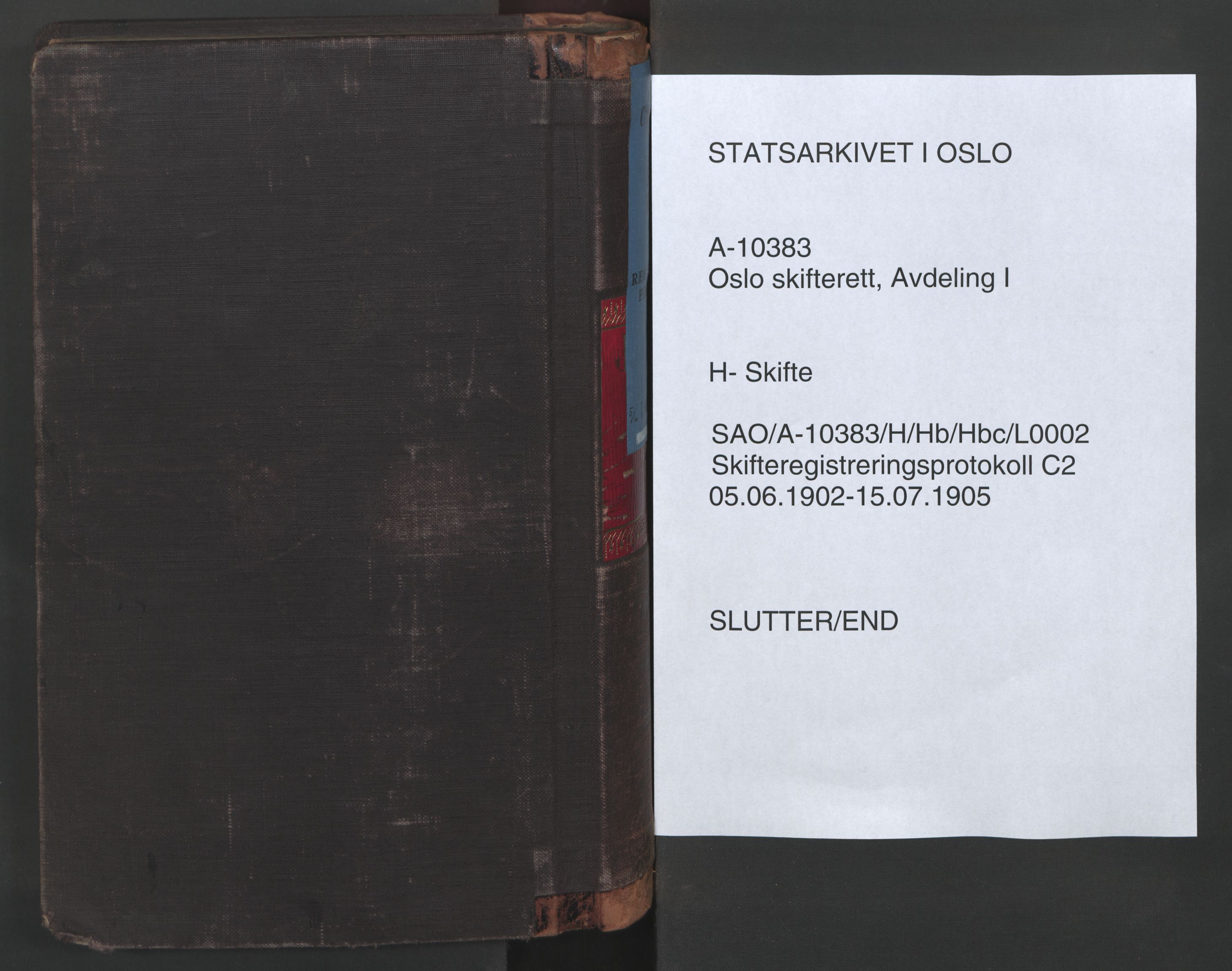 Oslo skifterett, SAO/A-10383/H/Hb/Hbc/L0002: Skifteregistreringsprotokoll, 1902-1905