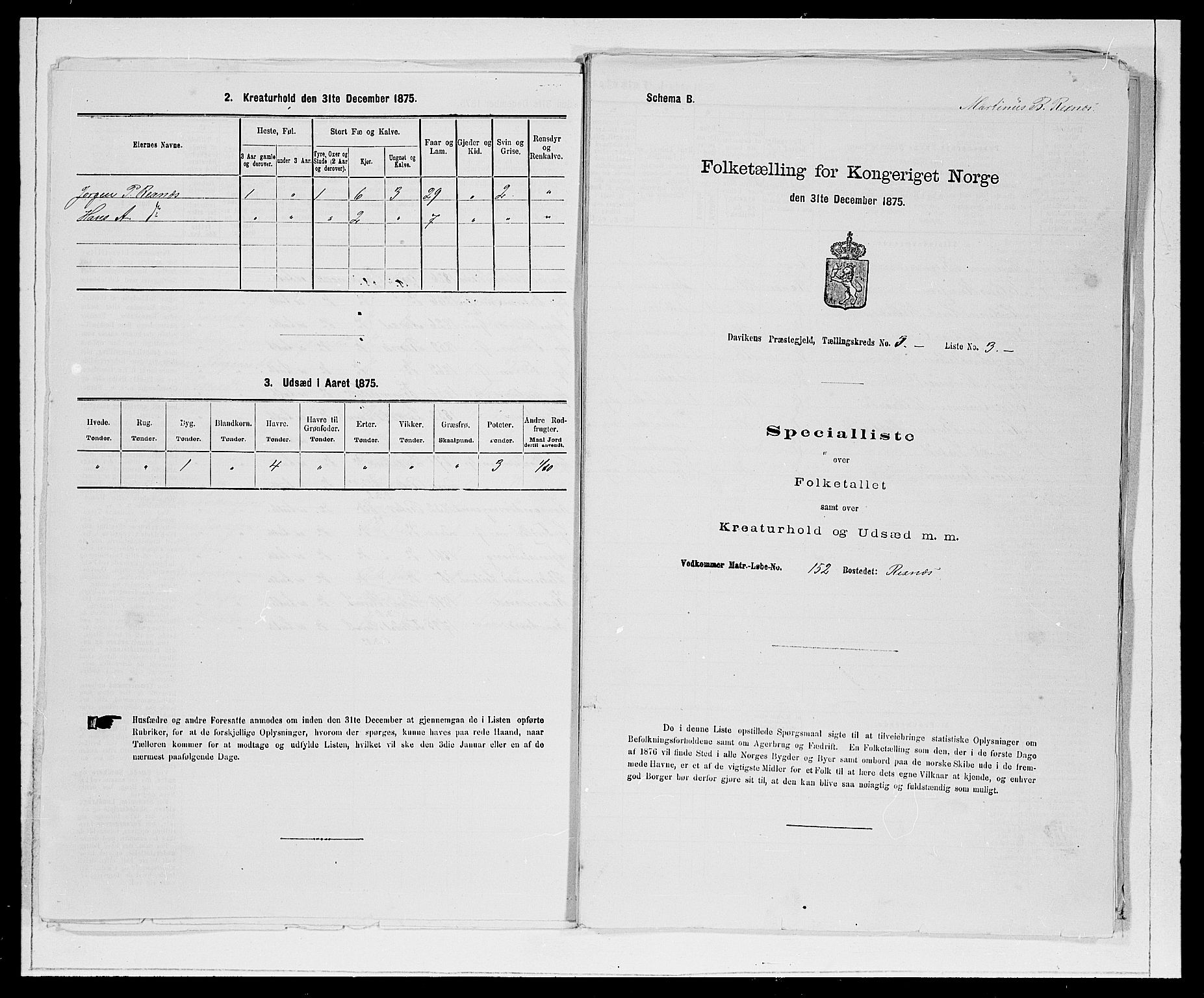 SAB, Folketelling 1875 for 1442P Davik prestegjeld, 1875, s. 304