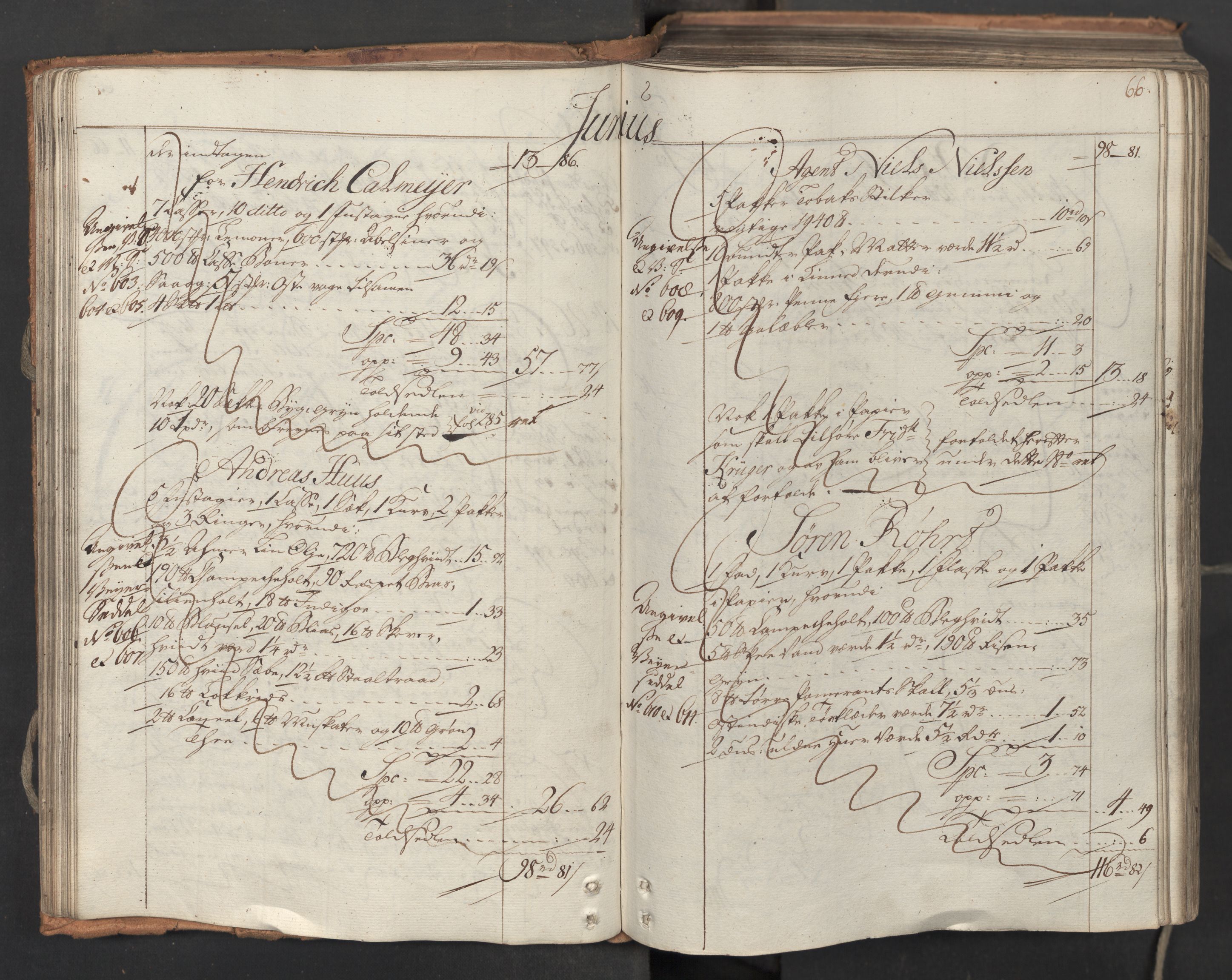 Generaltollkammeret, tollregnskaper, AV/RA-EA-5490/R06/L0062/0001: Tollregnskaper Kristiania / Inngående hovedtollbok, 1762, s. 65b-66a
