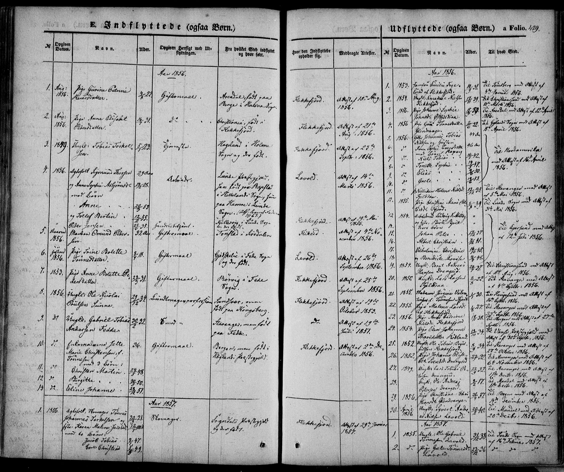 Flekkefjord sokneprestkontor, SAK/1111-0012/F/Fa/Fac/L0005: Ministerialbok nr. A 5, 1849-1875, s. 429