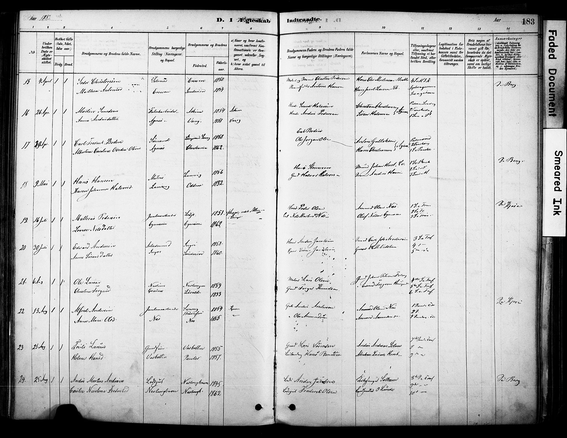 Brunlanes kirkebøker, AV/SAKO-A-342/F/Fc/L0001: Ministerialbok nr. III 1, 1878-1899, s. 183